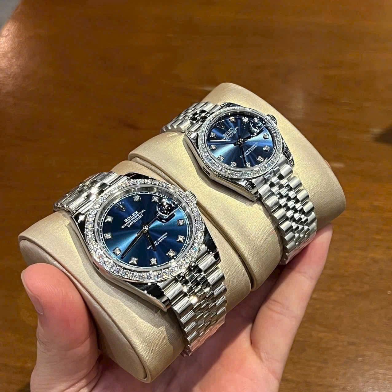 Cặp Đồng hồ Rolex Datejust và Lady-Datejust Blue dial phiên bản vành Bezel Kim cương