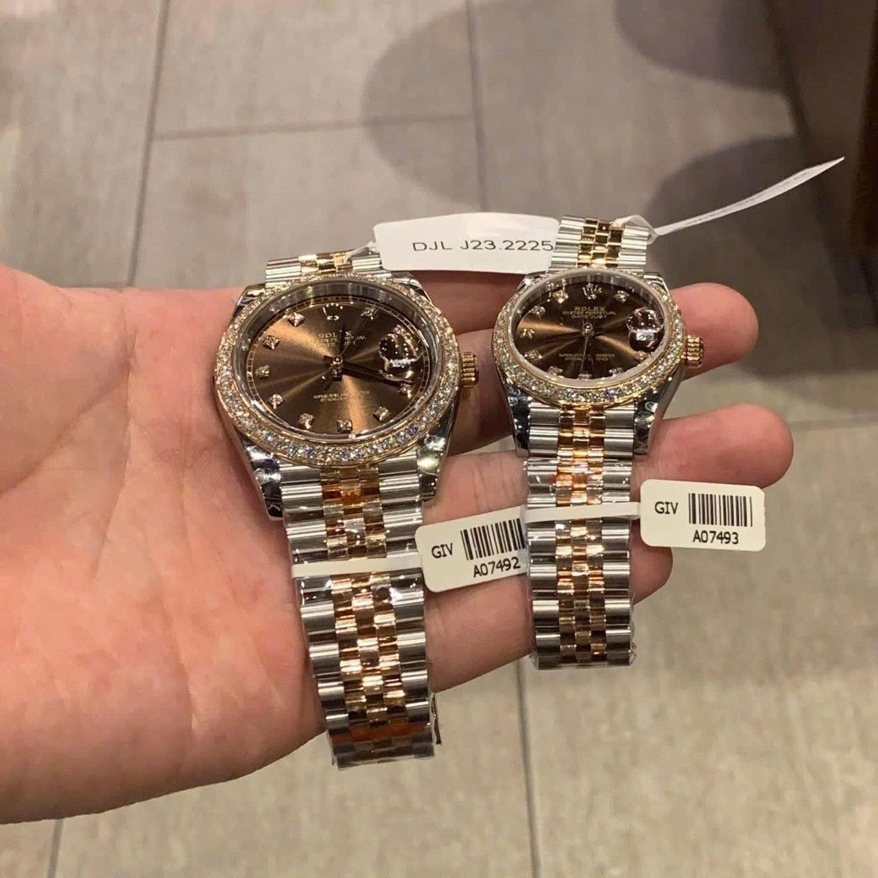 Cặp Đồng hồ Rolex Datejust và Lady-Datejust Brown dial phiên bản vành Bezel Kim cương