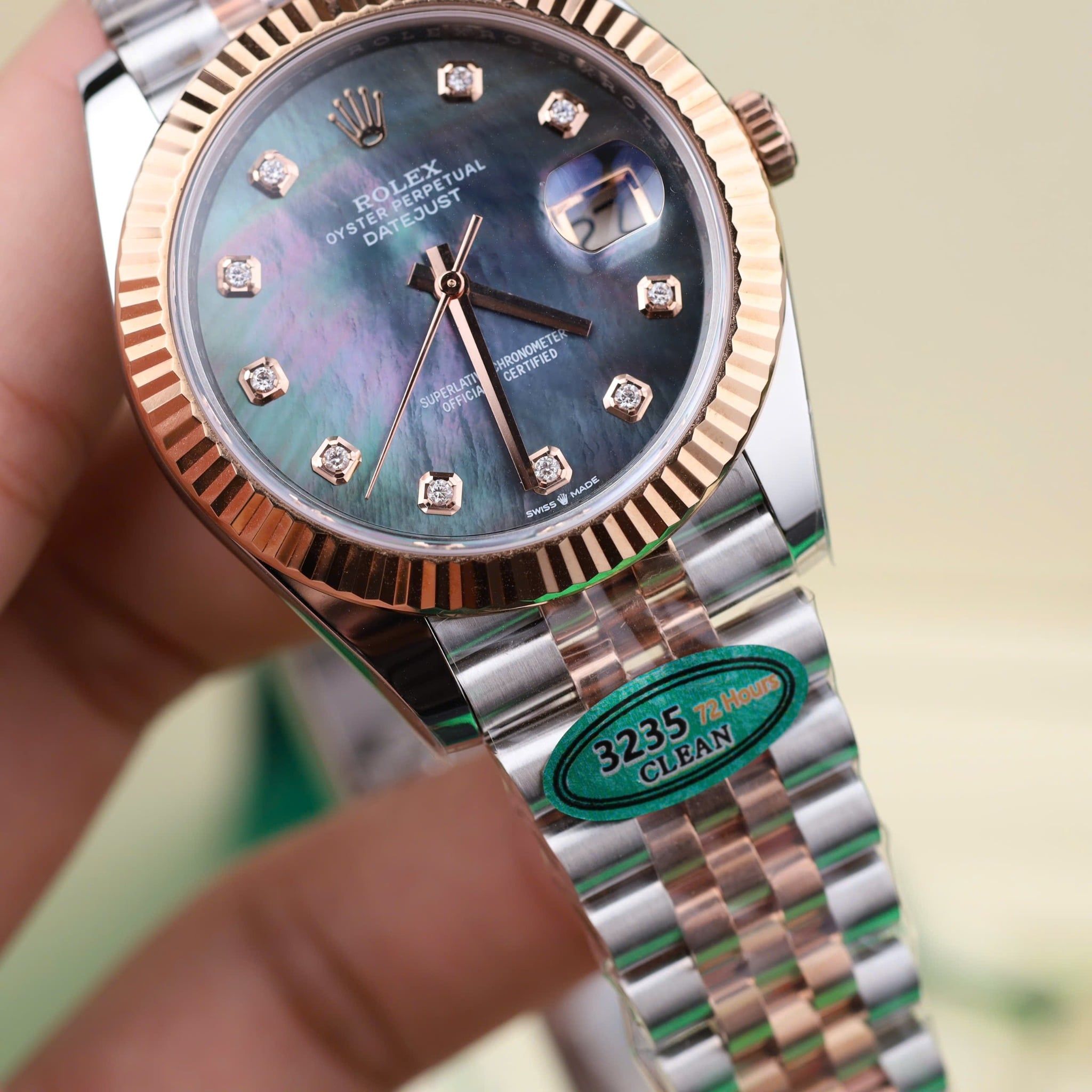 Rolex Datejust 41MM Demi Rose Gold Clean Up Dial MOP xà cừ cọc số Moissanite