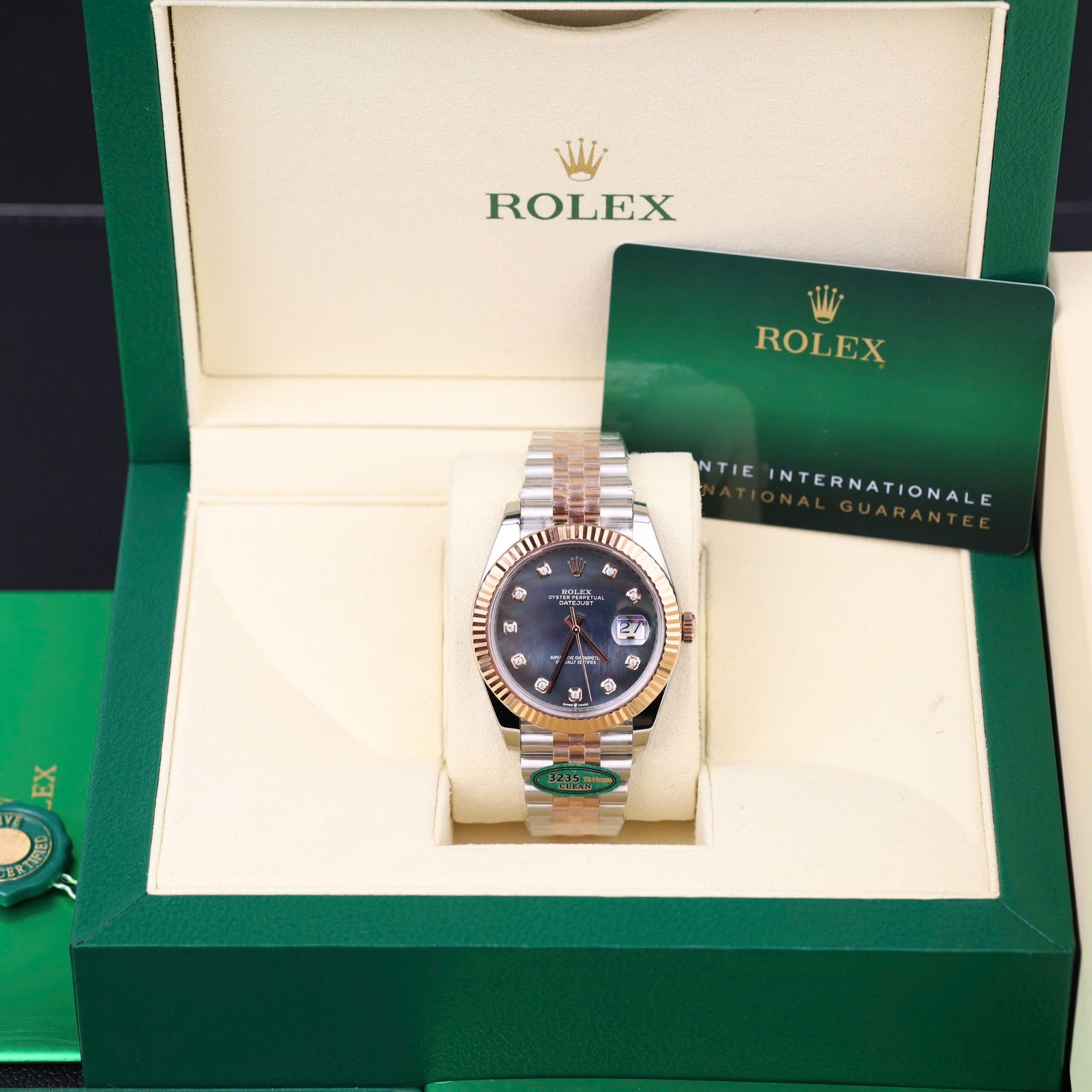 Rolex Datejust 41MM Demi Rose Gold Clean Up Dial MOP xà cừ cọc số Moissanite