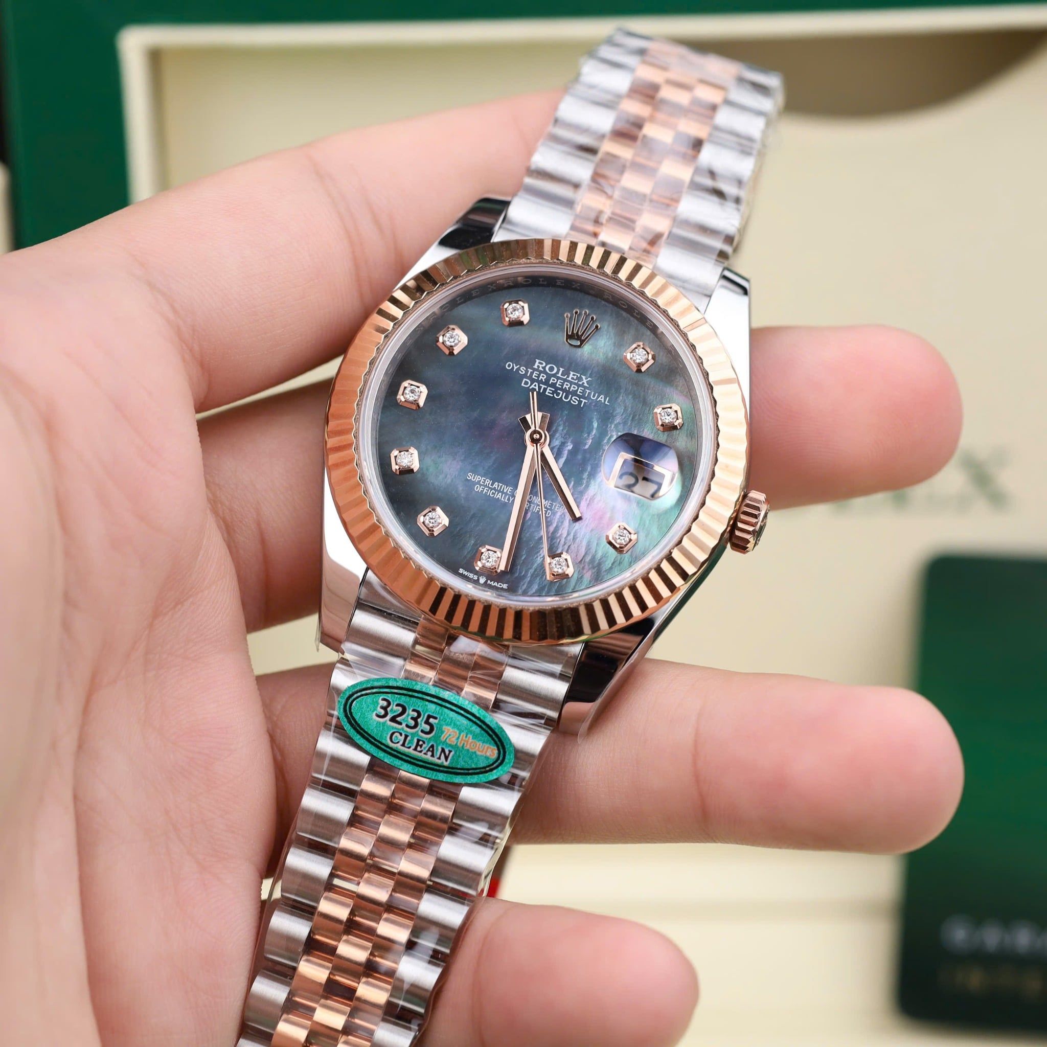 Rolex Datejust 41MM Demi Rose Gold Clean Up Dial MOP xà cừ cọc số Moissanite