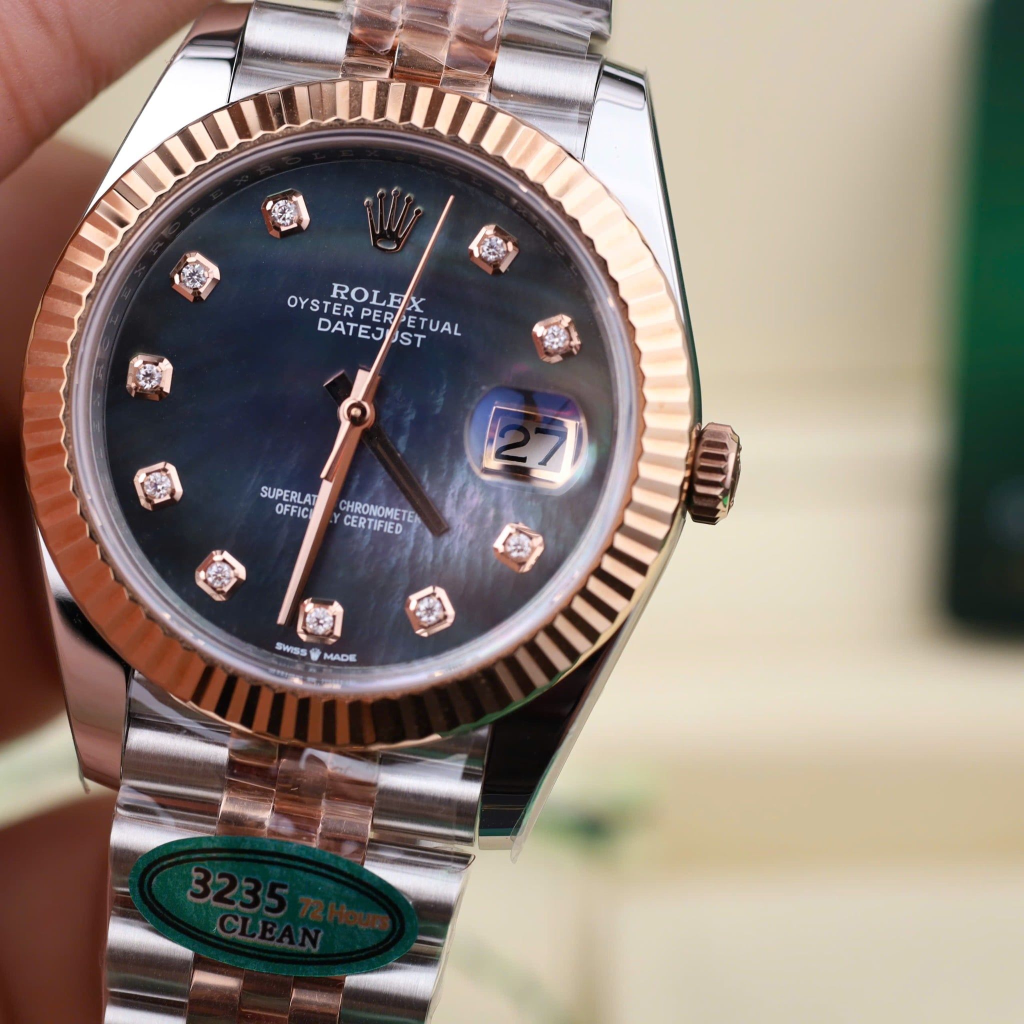 Rolex Datejust 41MM Demi Rose Gold Clean Up Dial MOP xà cừ cọc số Moissanite