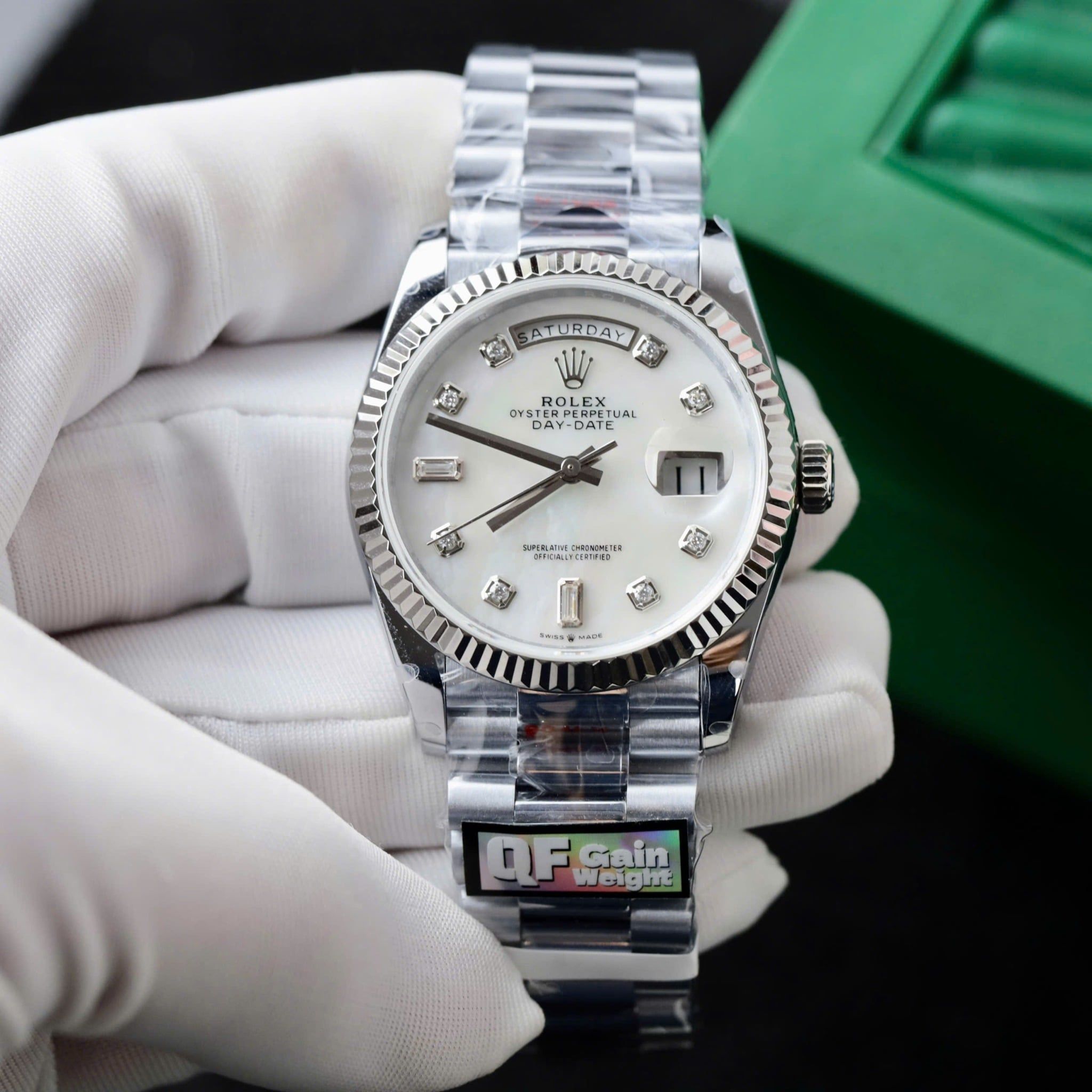 Rolex Oyster Perpetual Day-Date 36mm Mặt Xà cừ Cọc số Kim cương