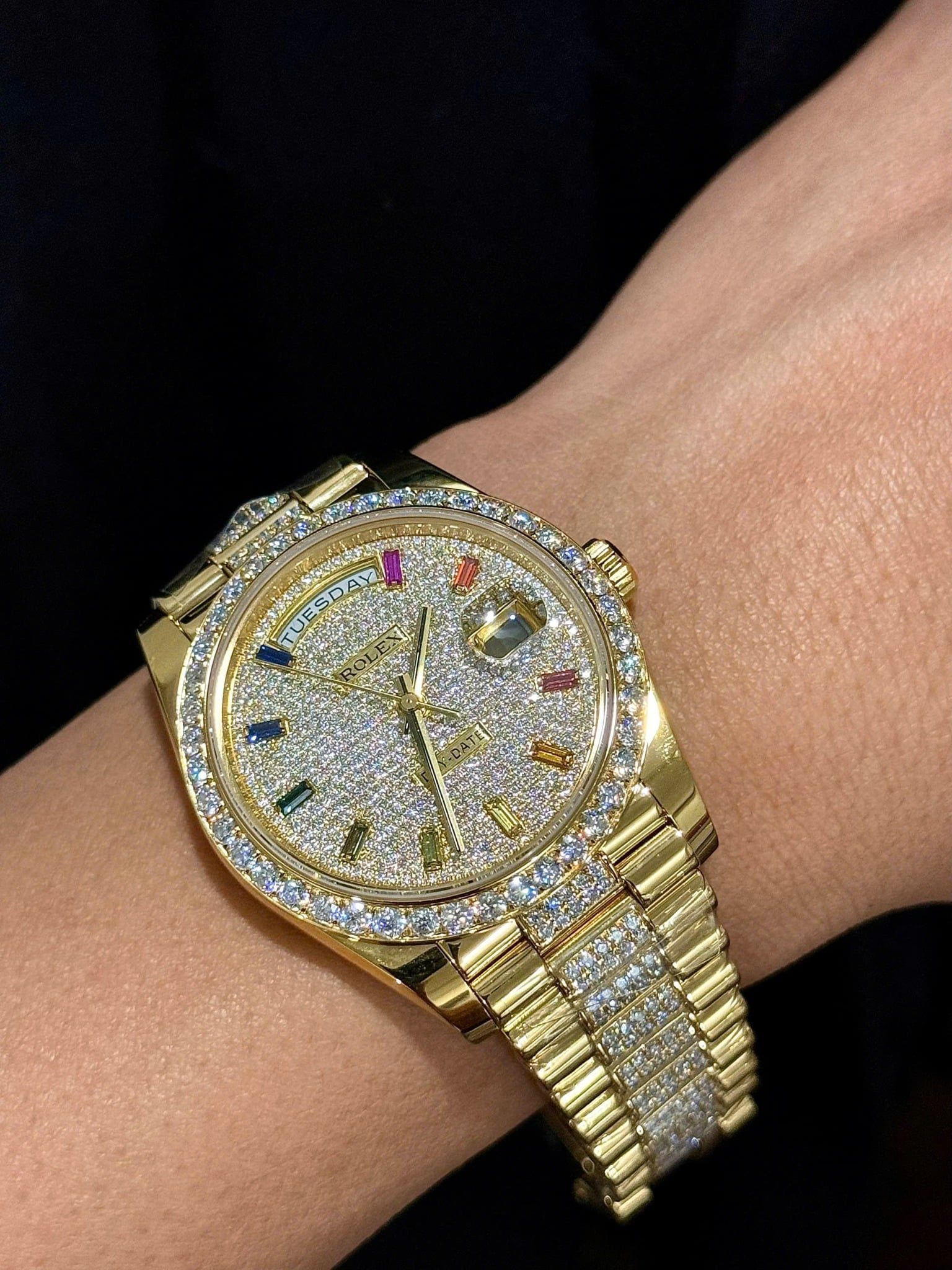 Rolex Day-Date Yellow Gold With Pave Diamond Dial Sapphire 128348RBR