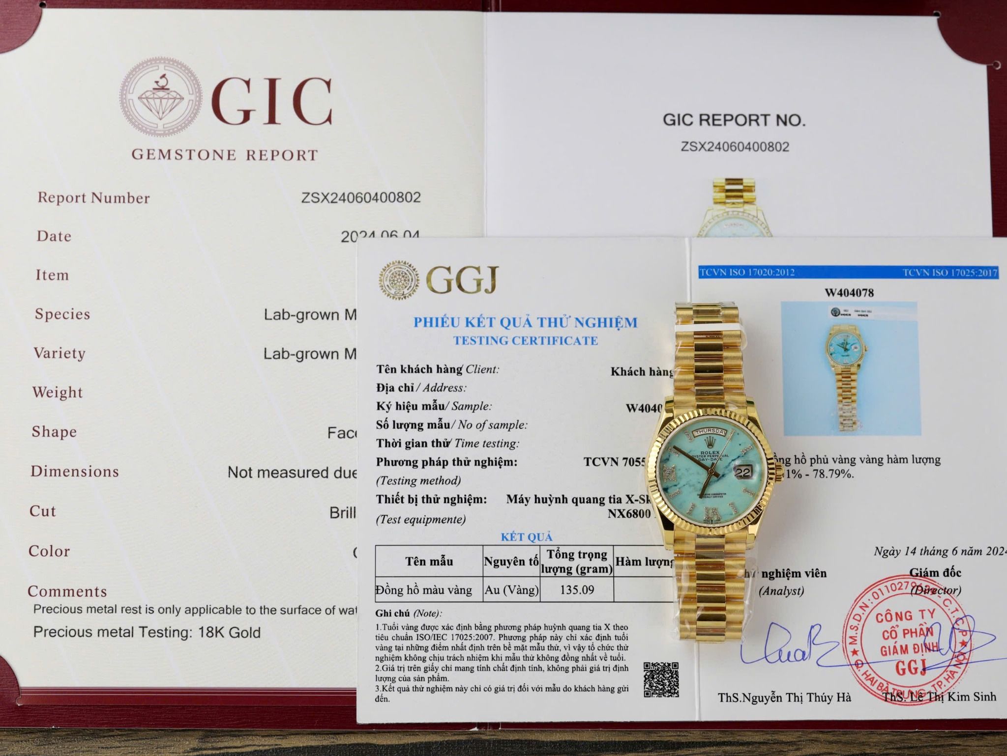 Rolex Oyster Perpetual Day-Date Vàng 18K Mặt Số Ngọc Lam