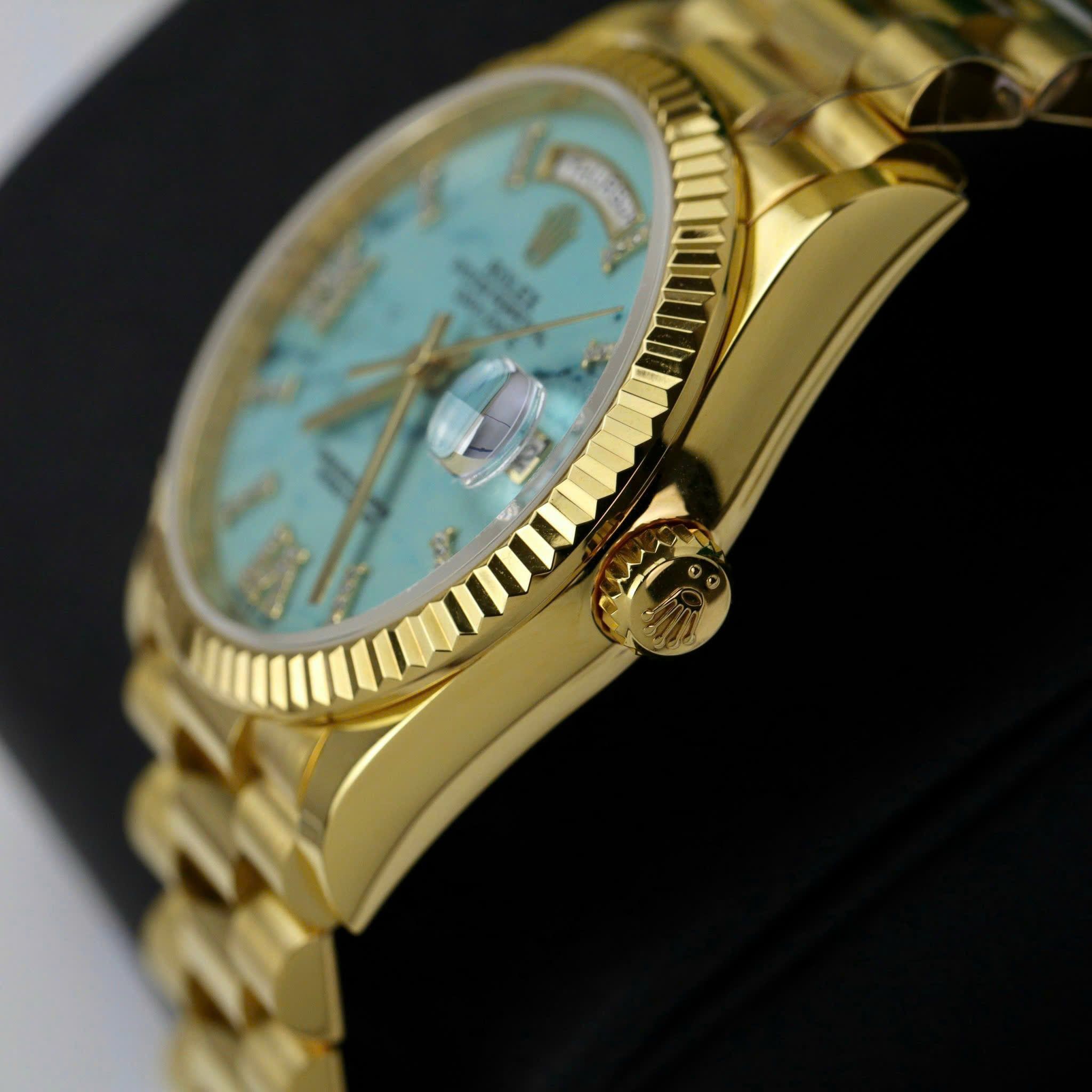 Rolex Oyster Perpetual Day-Date Vàng 18K Mặt Số Ngọc Lam