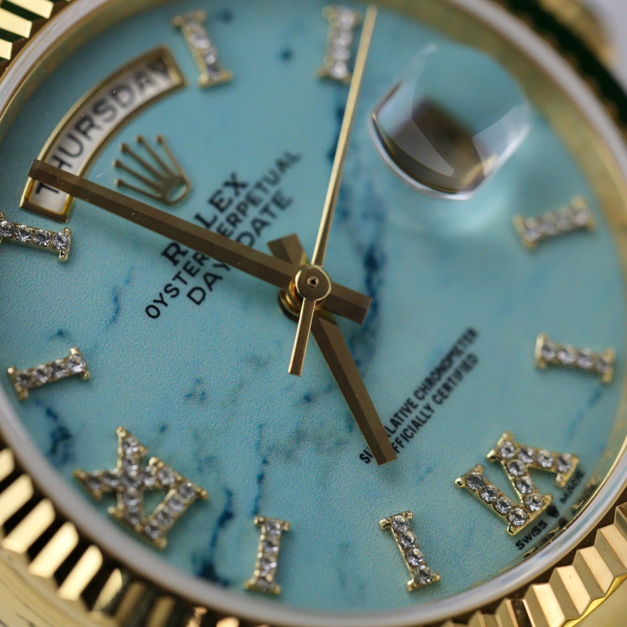 Rolex Oyster Perpetual Day-Date Vàng 18K Mặt Số Ngọc Lam
