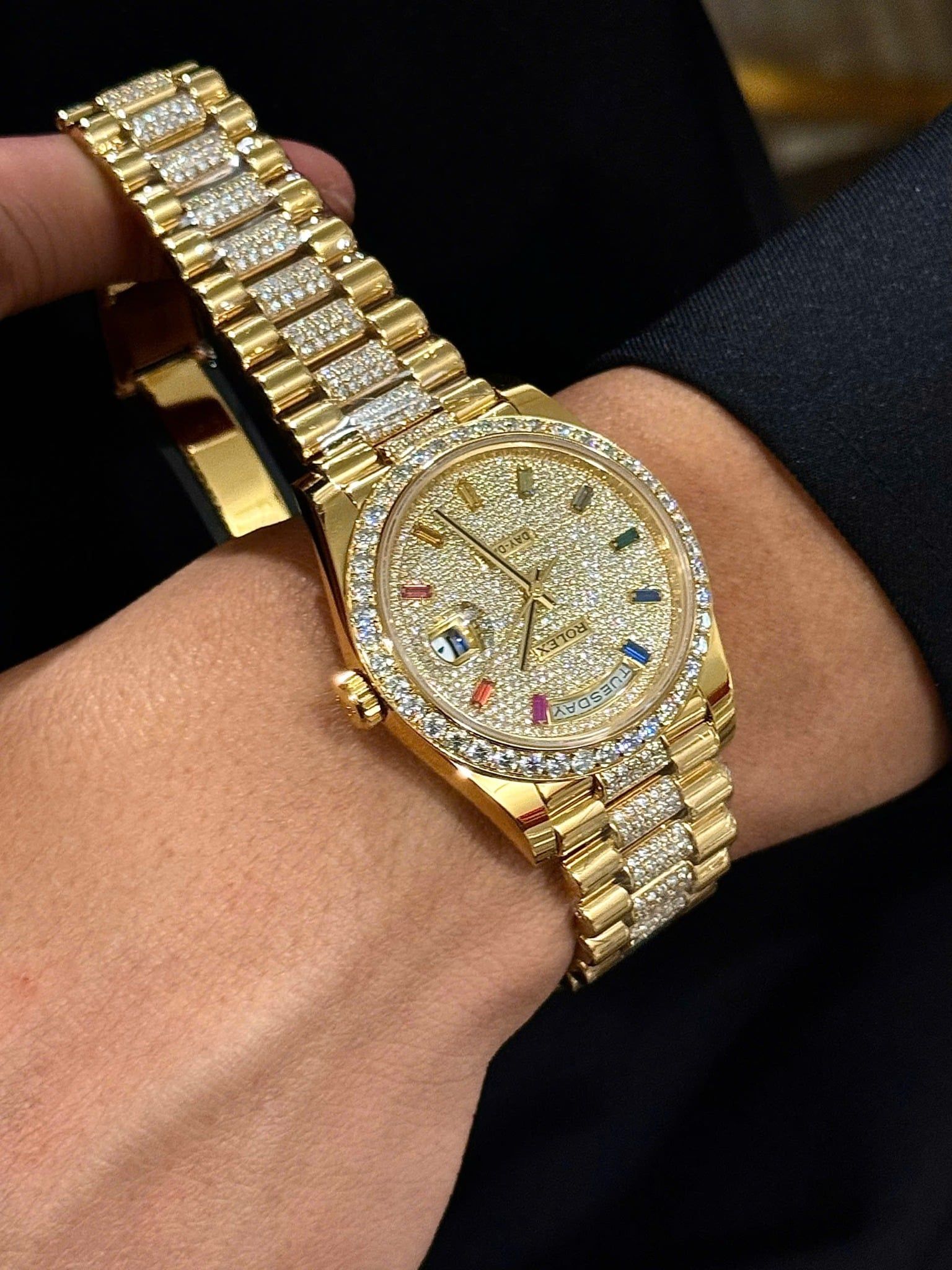 Rolex Day-Date Yellow Gold With Pave Diamond Dial Sapphire 128348RBR