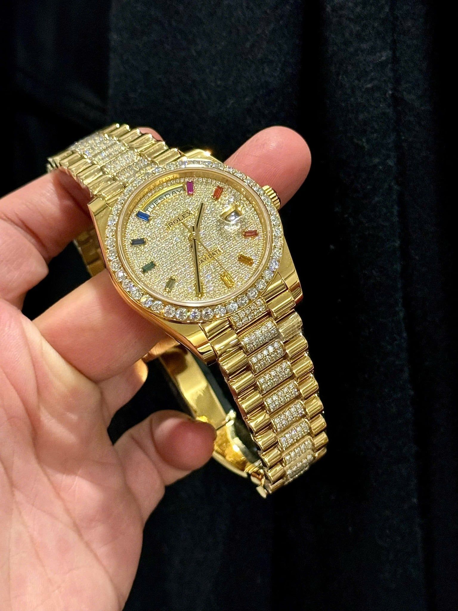 Rolex Day-Date Yellow Gold With Pave Diamond Dial Sapphire 128348RBR