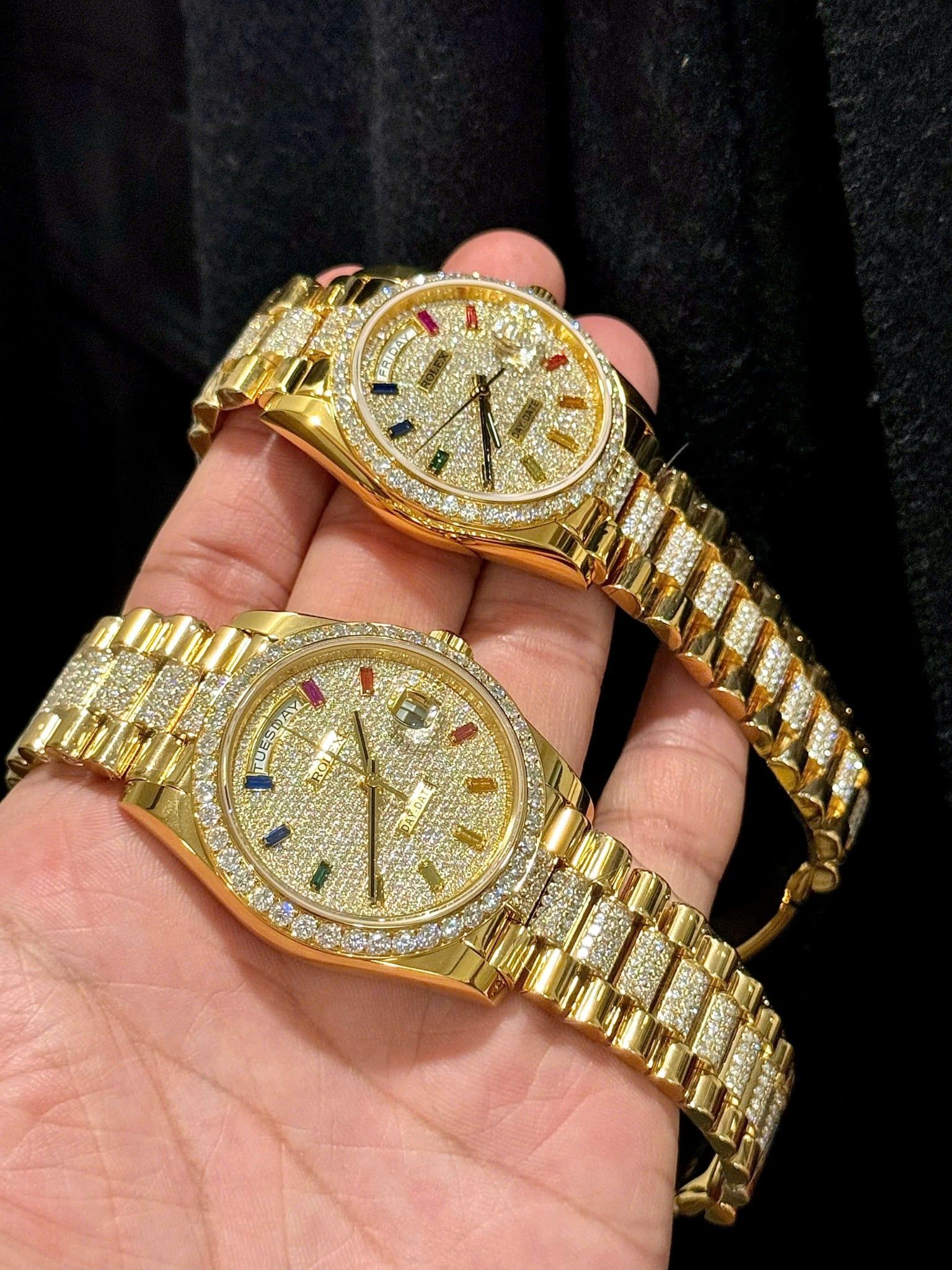 Rolex Day-Date Yellow Gold With Pave Diamond Dial Sapphire 128348RBR