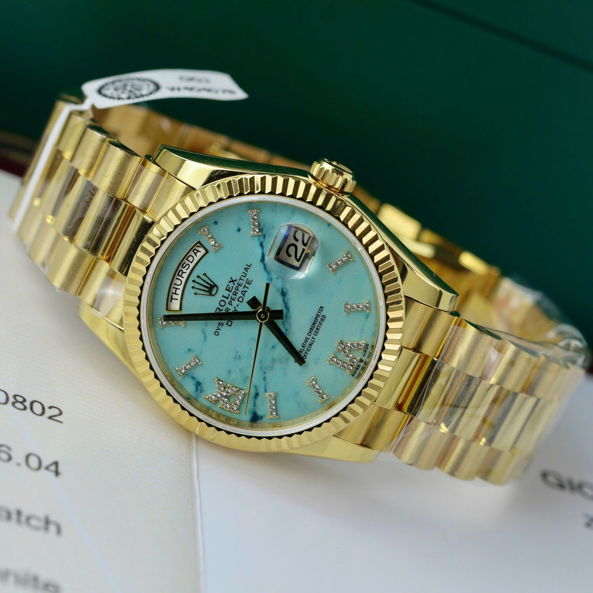 Rolex Oyster Perpetual Day-Date Vàng 18K Mặt Số Ngọc Lam