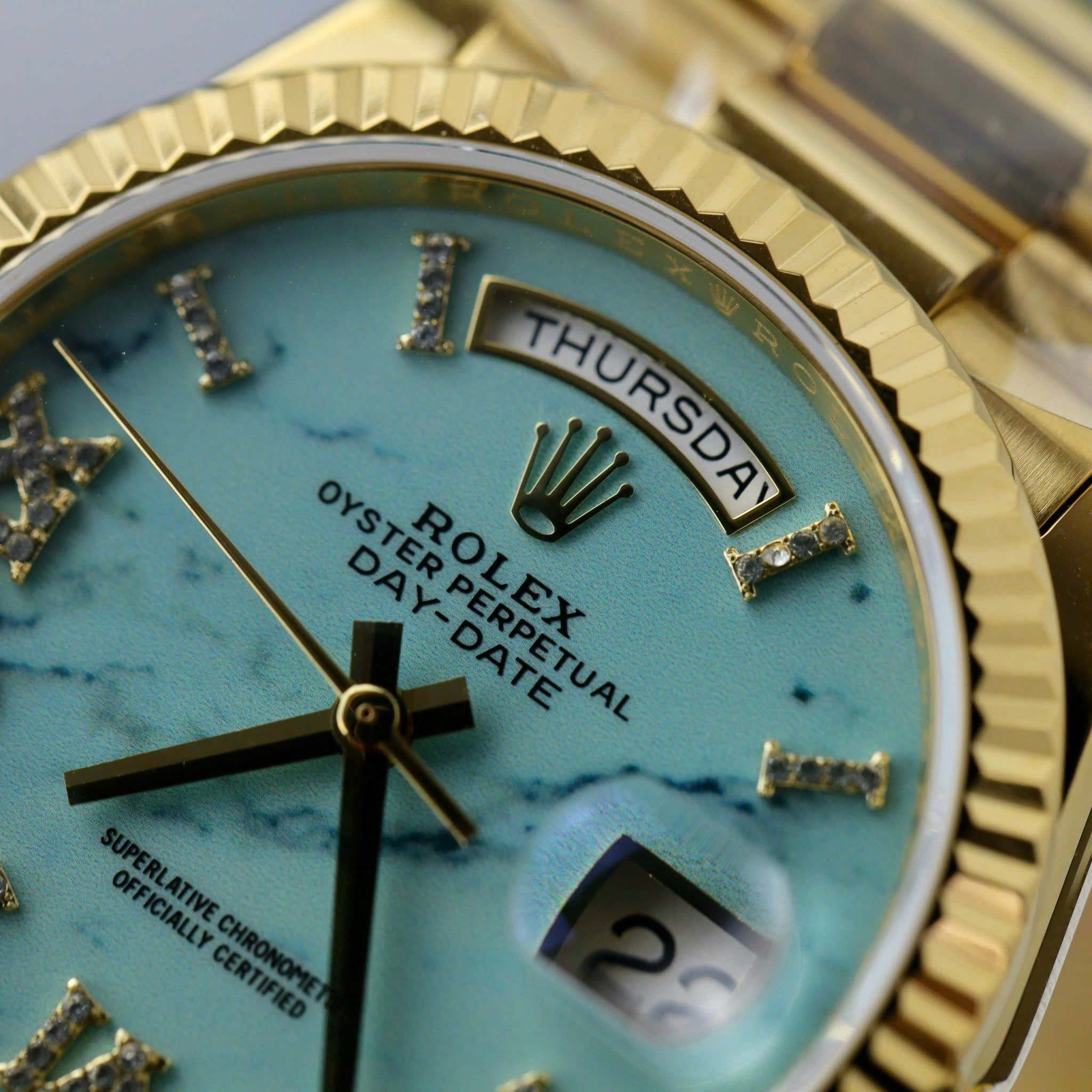Rolex Oyster Perpetual Day-Date Vàng 18K Mặt Số Ngọc Lam