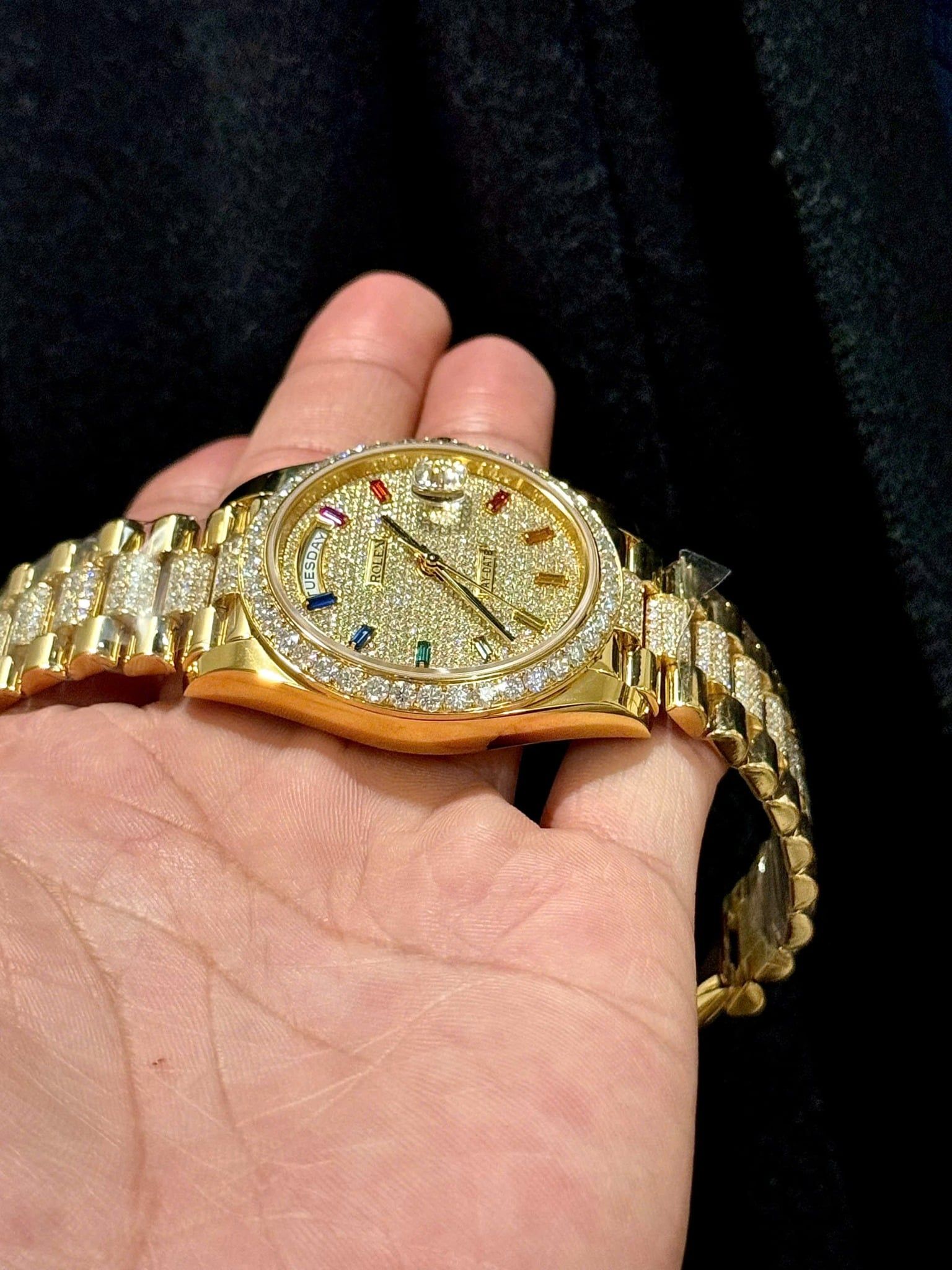 Rolex Day-Date Yellow Gold With Pave Diamond Dial Sapphire 128348RBR