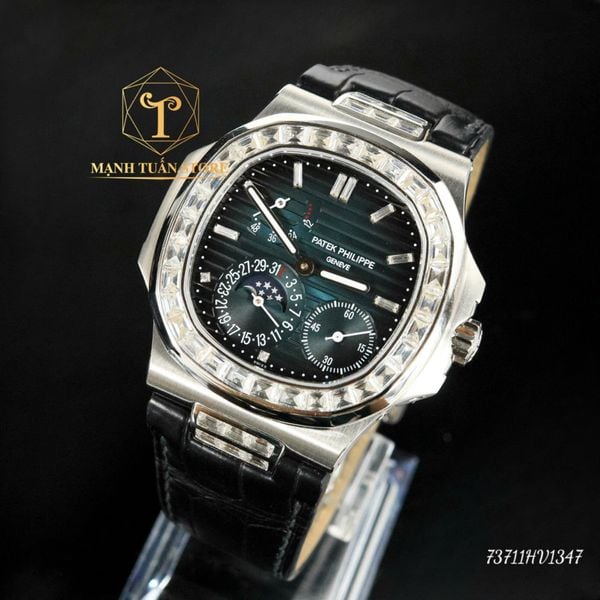 Hv1347 Đồng Hồ Patek Philippe Nautilus 5724G Kim Cương Moissanites Baget