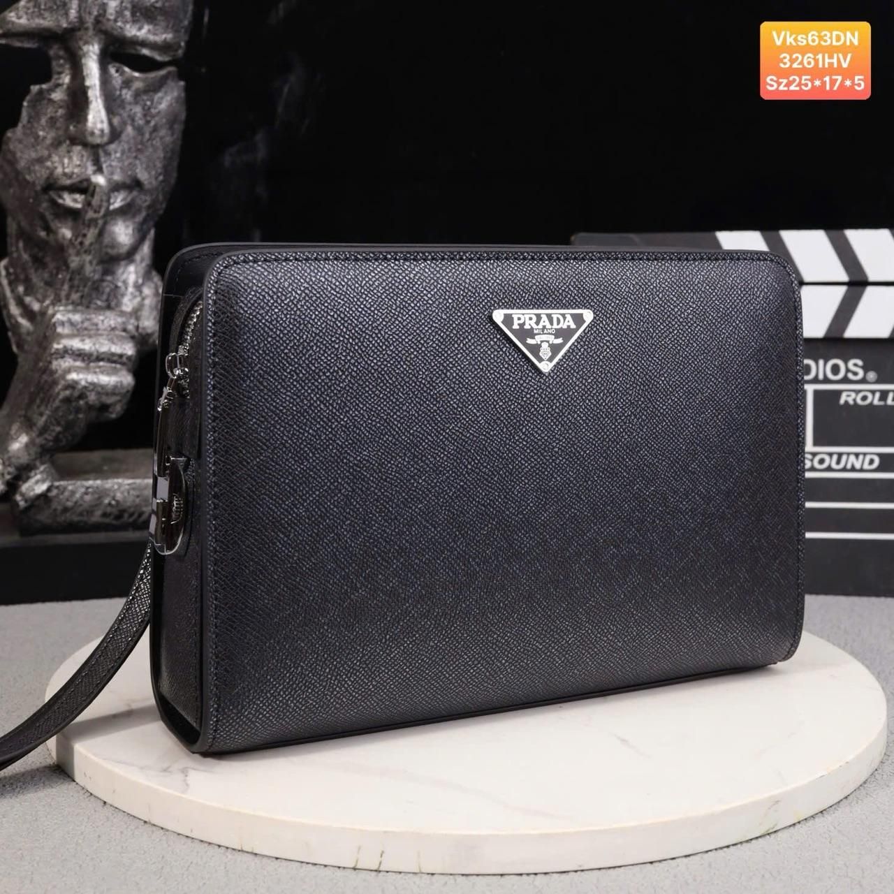 VKS63 Ví Khóa Số, Ví Nam Cầm tay, Clutch Cầm Tay Nam Da Bò Prada