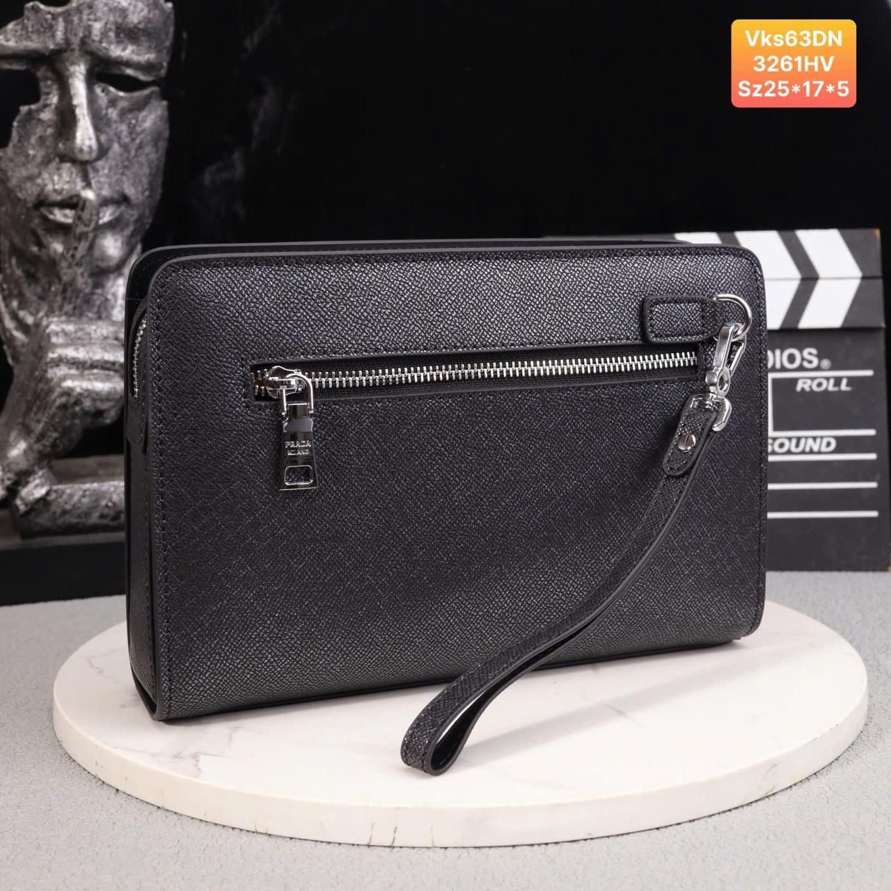 VKS63 Ví Khóa Số, Ví Nam Cầm tay, Clutch Cầm Tay Nam Da Bò Prada