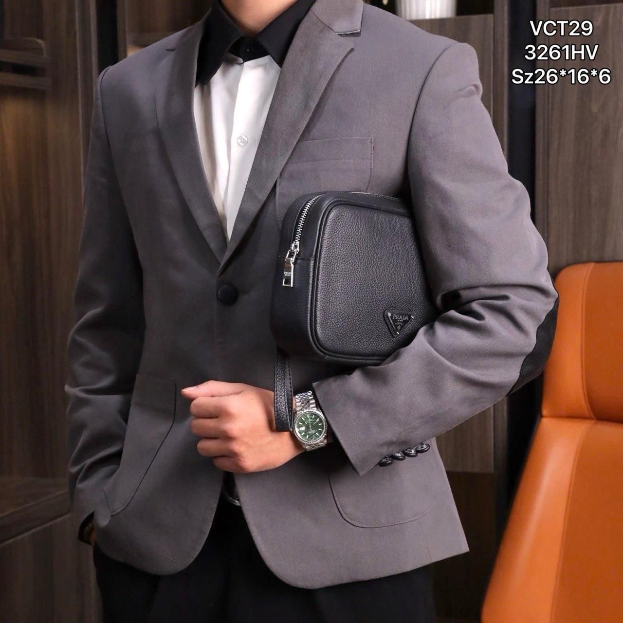 VCT29 Ví Nam Cầm tay, Clutch Cầm Tay Nam Da Bò Prada