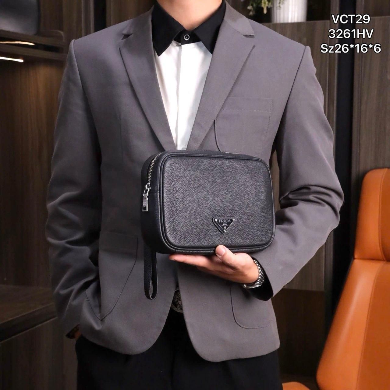 VCT29 Ví Nam Cầm tay, Clutch Cầm Tay Nam Da Bò Prada