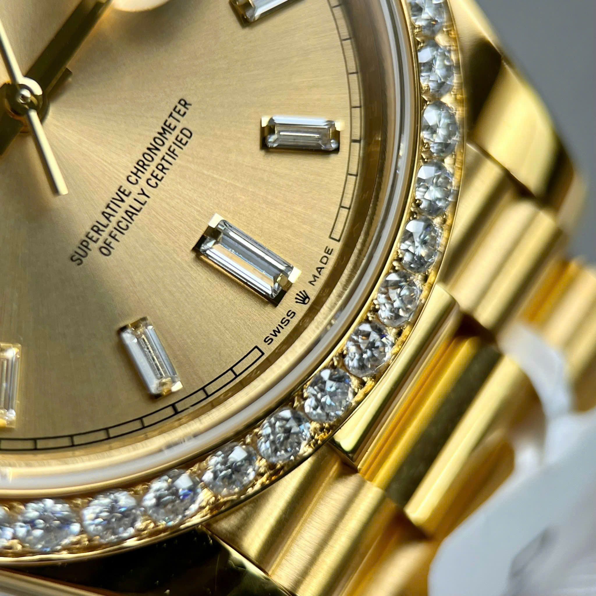 Rolex Oyster Perpetual Day-Date 40mm Vàng 18K Bezel Kim Cương