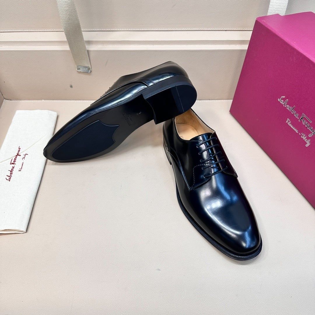 Giày Salvatore Ferragamo Nâu Oxford Đen Bóng buộc dây