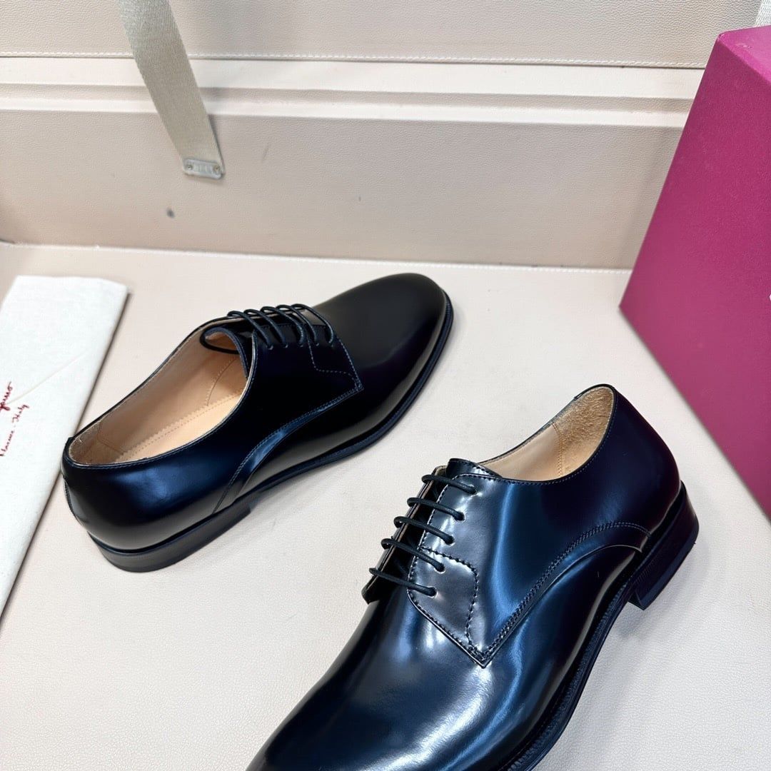 Giày Salvatore Ferragamo Nâu Oxford Đen Bóng buộc dây