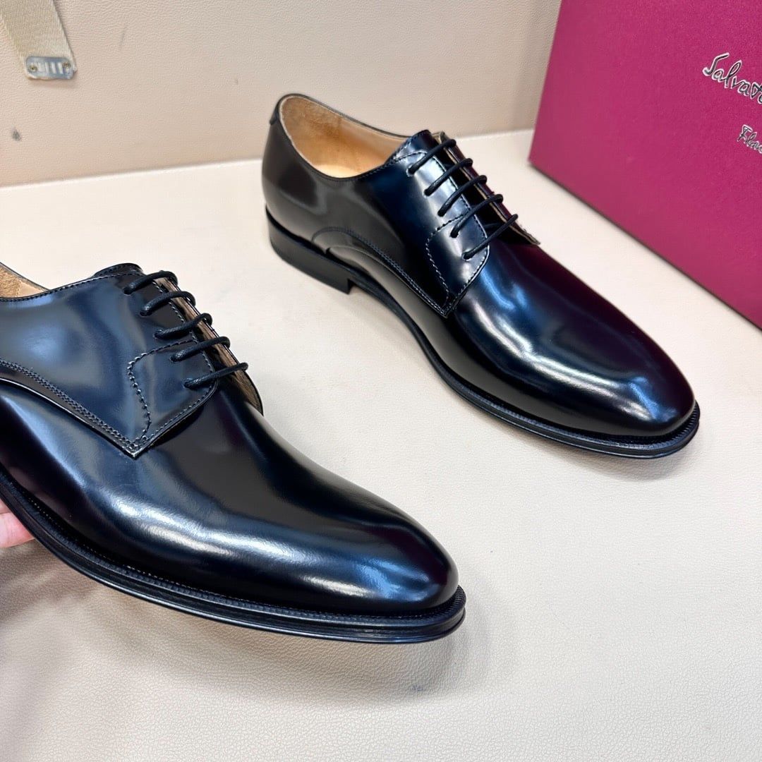 Giày Salvatore Ferragamo Nâu Oxford Đen Bóng buộc dây