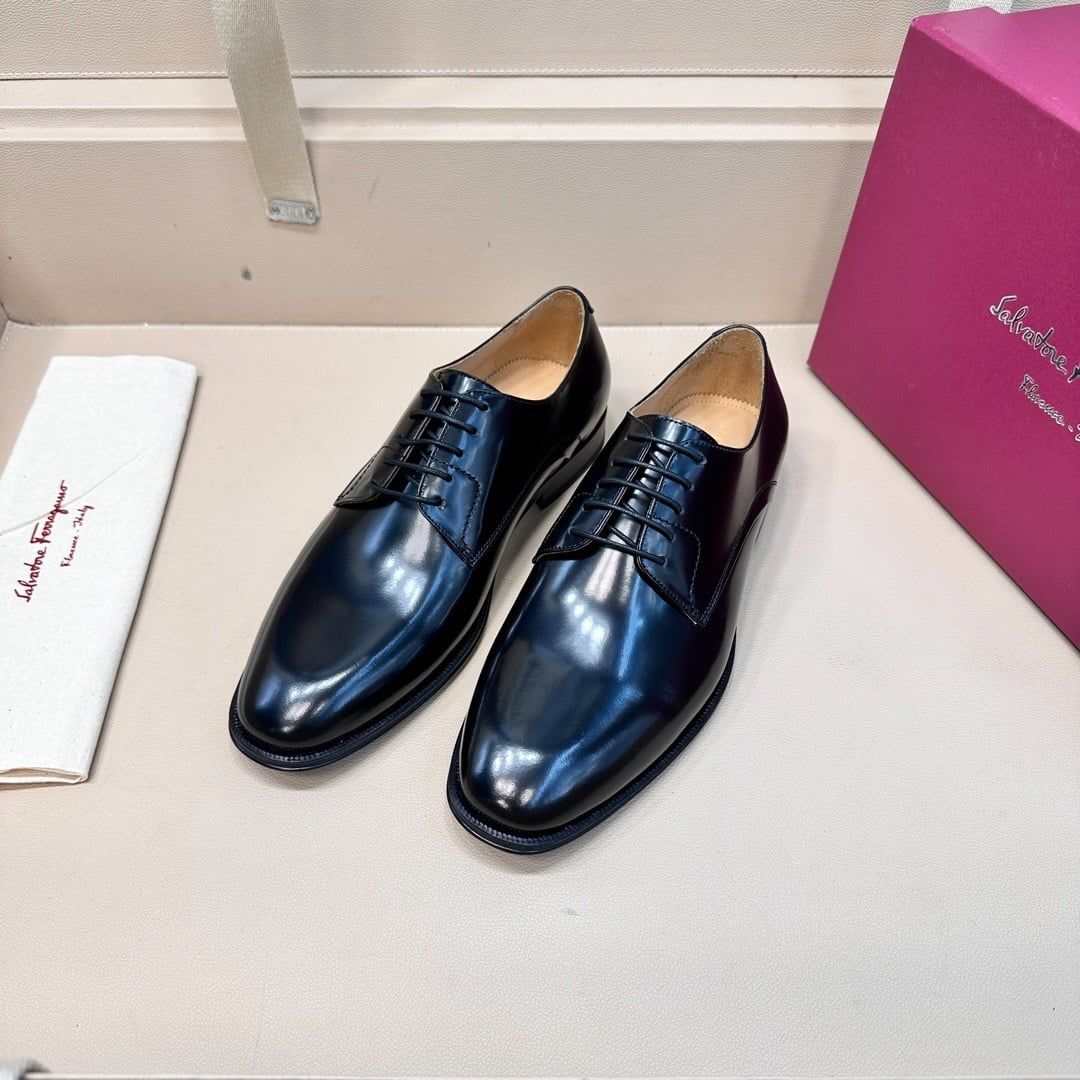 Giày Salvatore Ferragamo Nâu Oxford Đen Bóng buộc dây