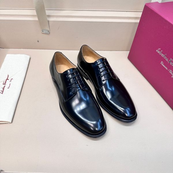 Giày Salvatore Ferragamo Nâu Oxford Đen Bóng buộc dây