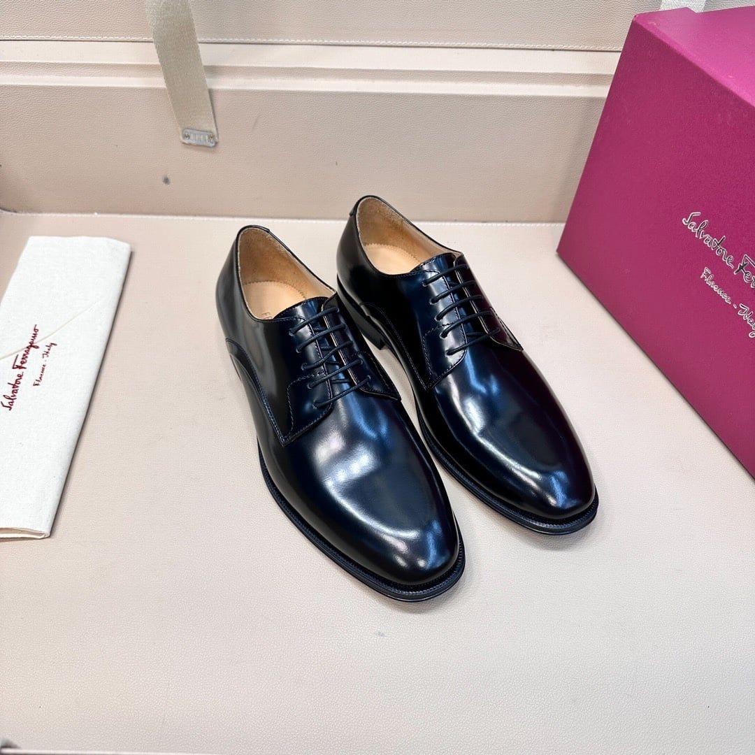 Giày Salvatore Ferragamo Nâu Oxford Đen Bóng buộc dây