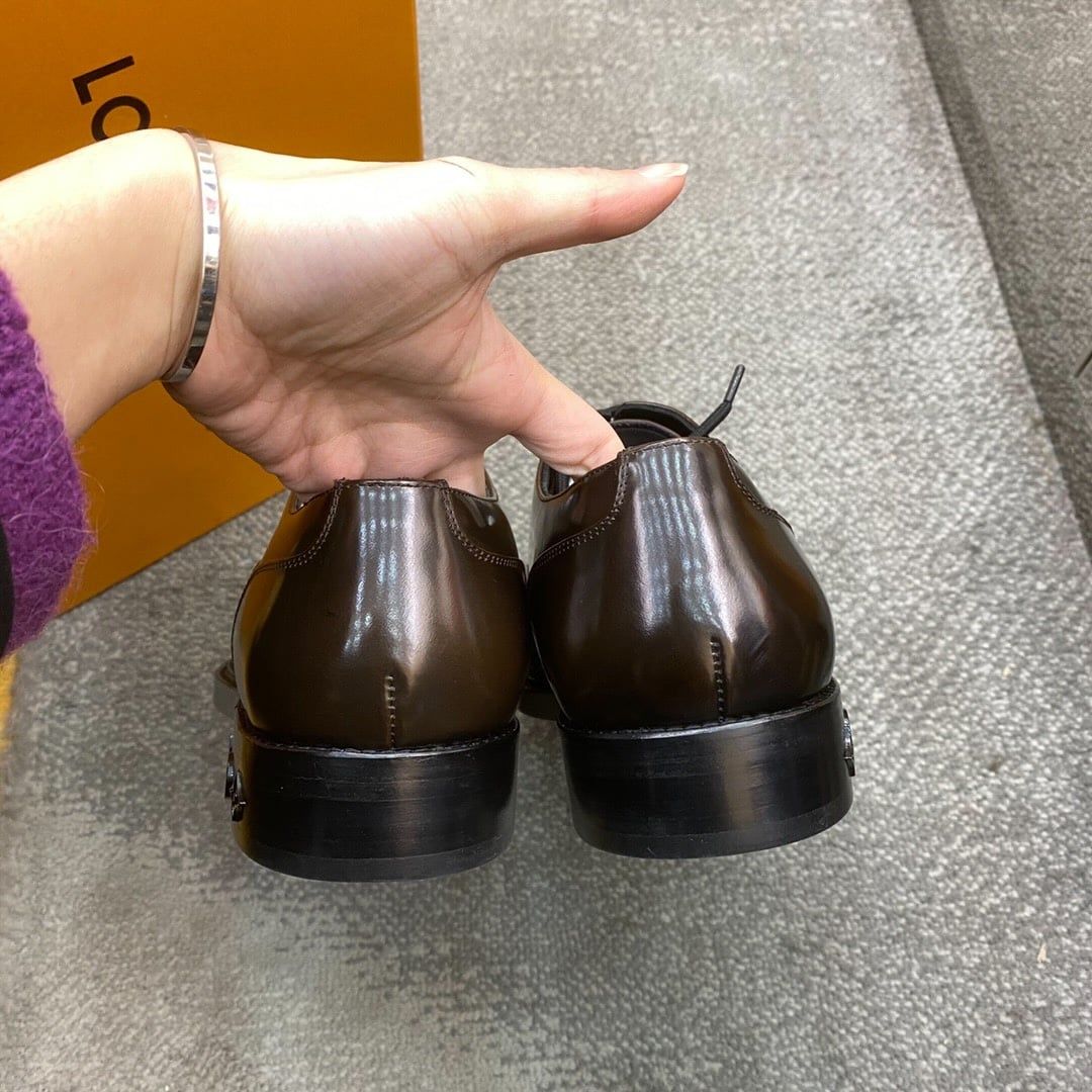 Giày Louis Vuitton Da Oxford Nâu Đỏ Bóng buộc dây