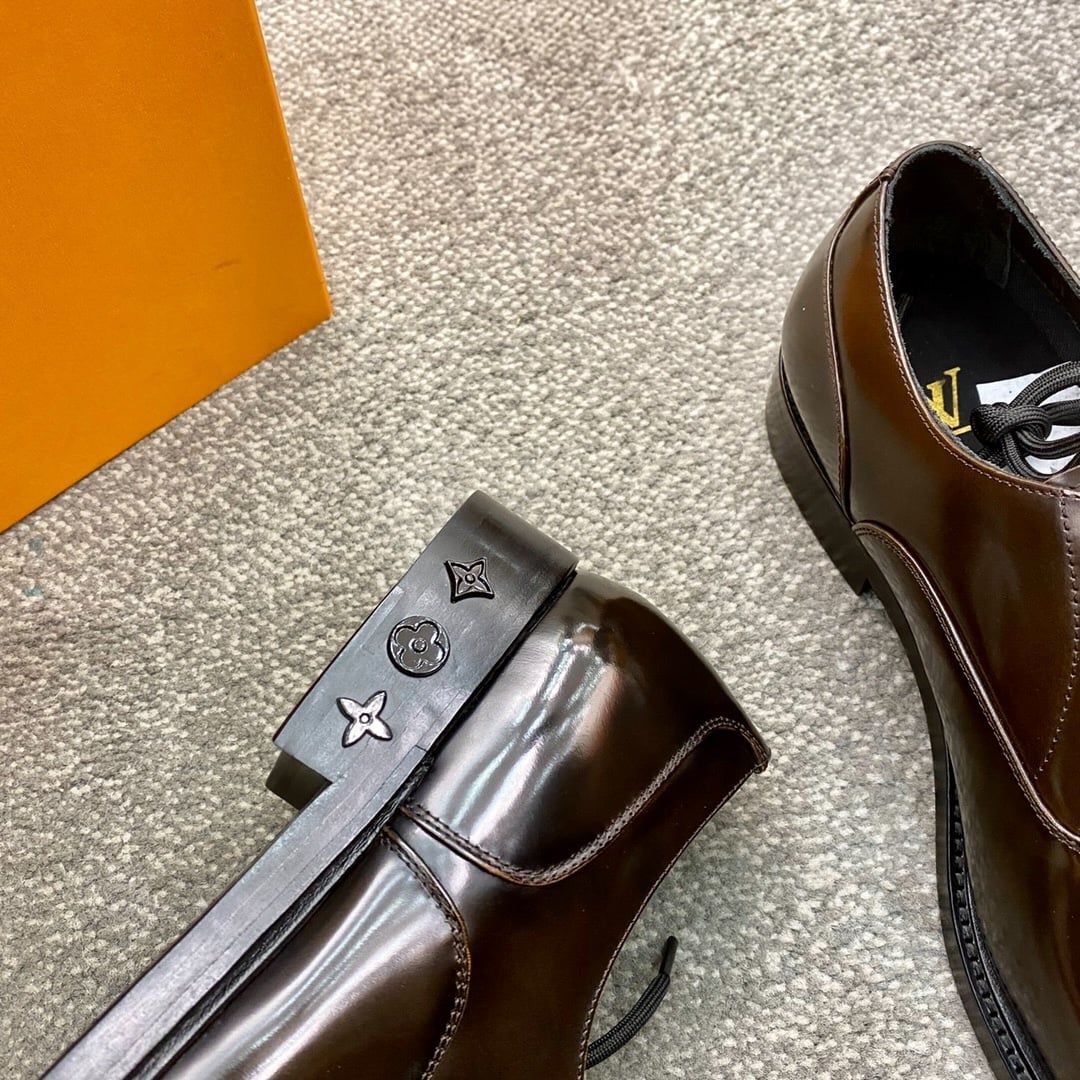 Giày Louis Vuitton Da Oxford Nâu Đỏ Bóng buộc dây
