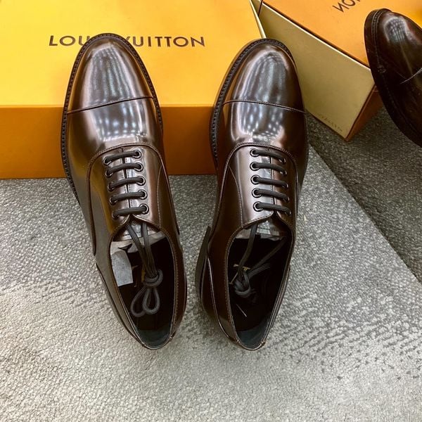 Giày Louis Vuitton Da Oxford Nâu Đỏ Bóng buộc dây