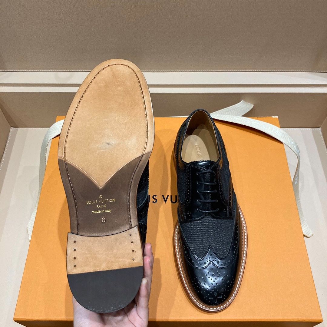 Giày Tây Louis Vuitton Oxford Màu Đen Phối Vải buộc dây