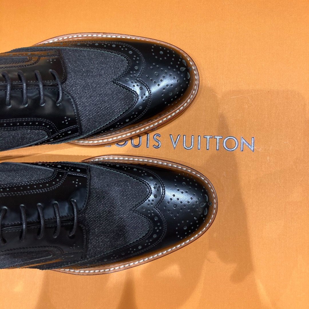 Giày Tây Louis Vuitton Oxford Màu Đen Phối Vải buộc dây