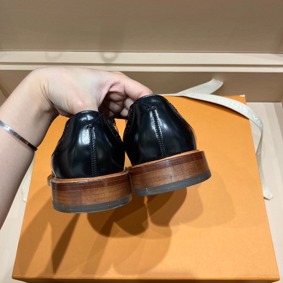 Giày Tây Louis Vuitton Oxford Màu Nâu Phối Vải buộc dây