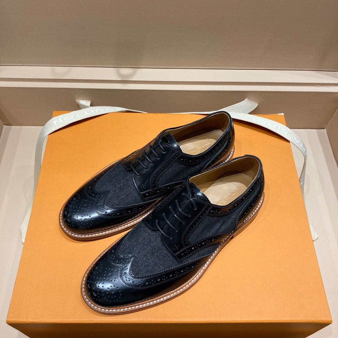 Giày Tây Louis Vuitton Oxford Màu Nâu Phối Vải buộc dây