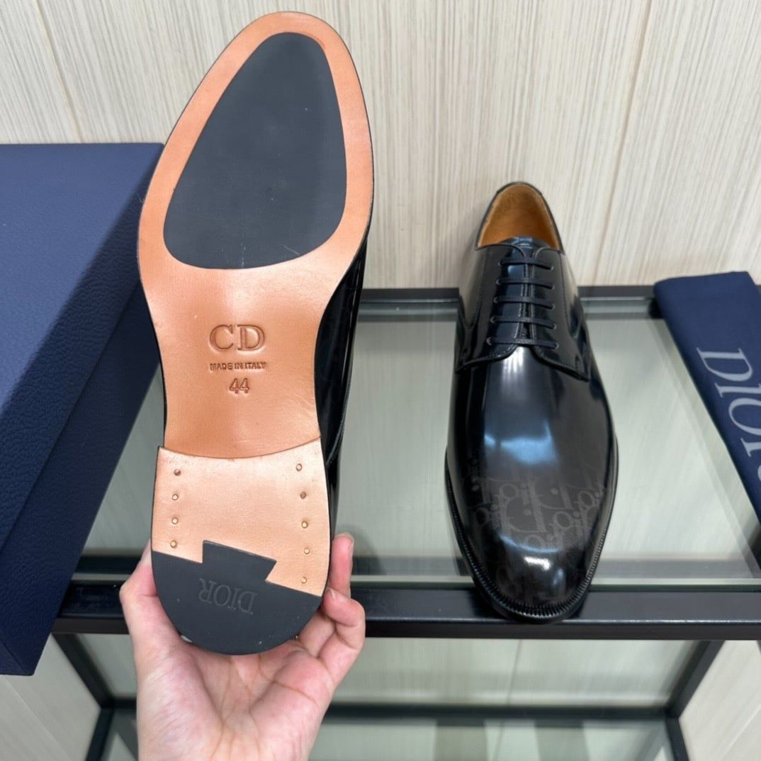 Giày Tây Dior Oxford Màu Đen Bóng Họa Tiết Monogram
