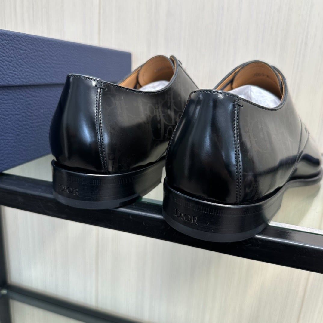 Giày Tây Dior Oxford Màu Đen Bóng Họa Tiết Monogram