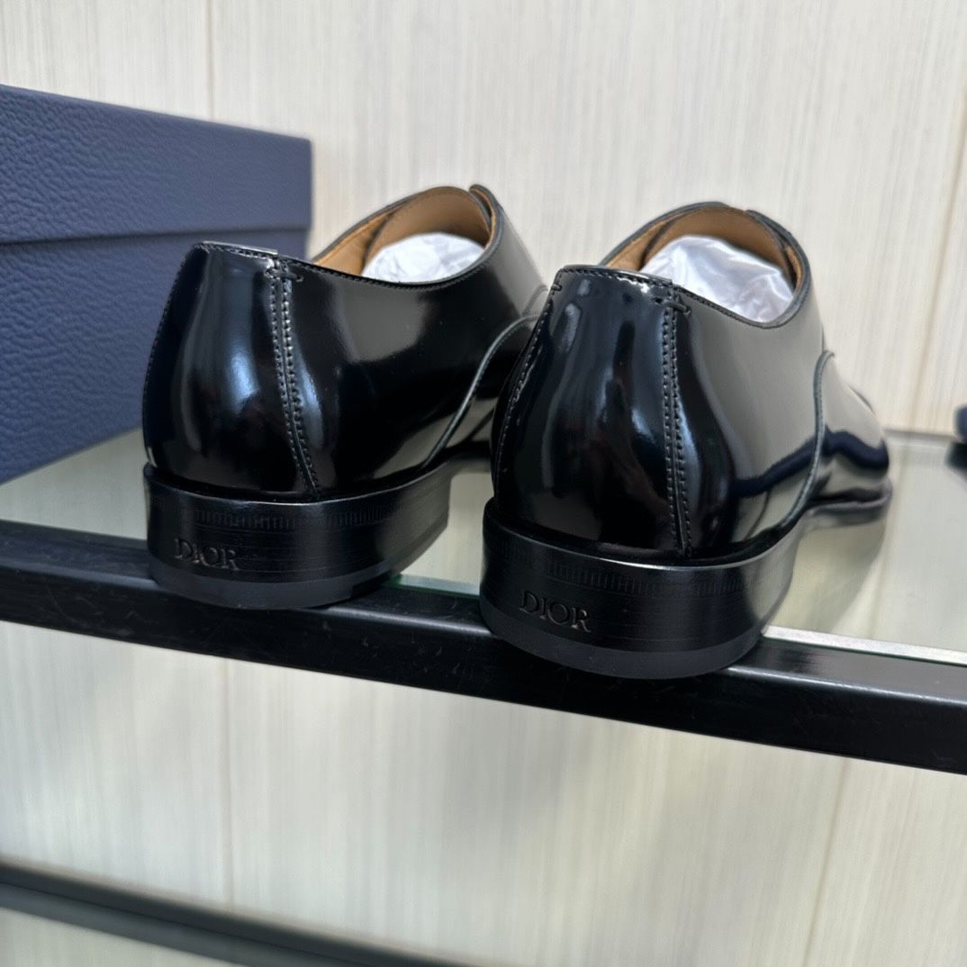 Giày Tây Dior Oxford Màu Đen Bóng Họa Tiết Monogram