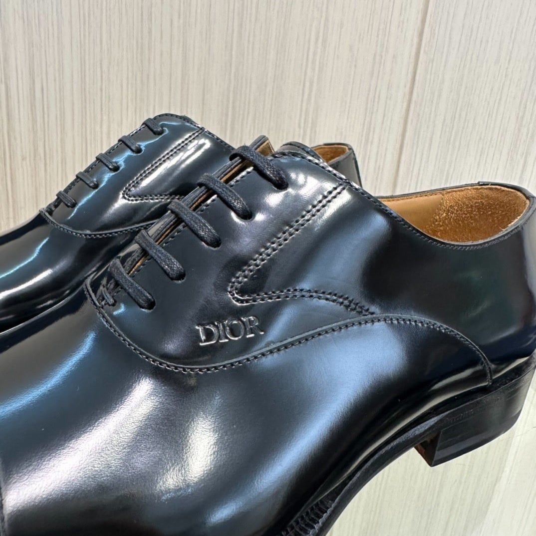 Giày Tây Dior Oxford Màu Đen Bóng Họa Tiết Monogram