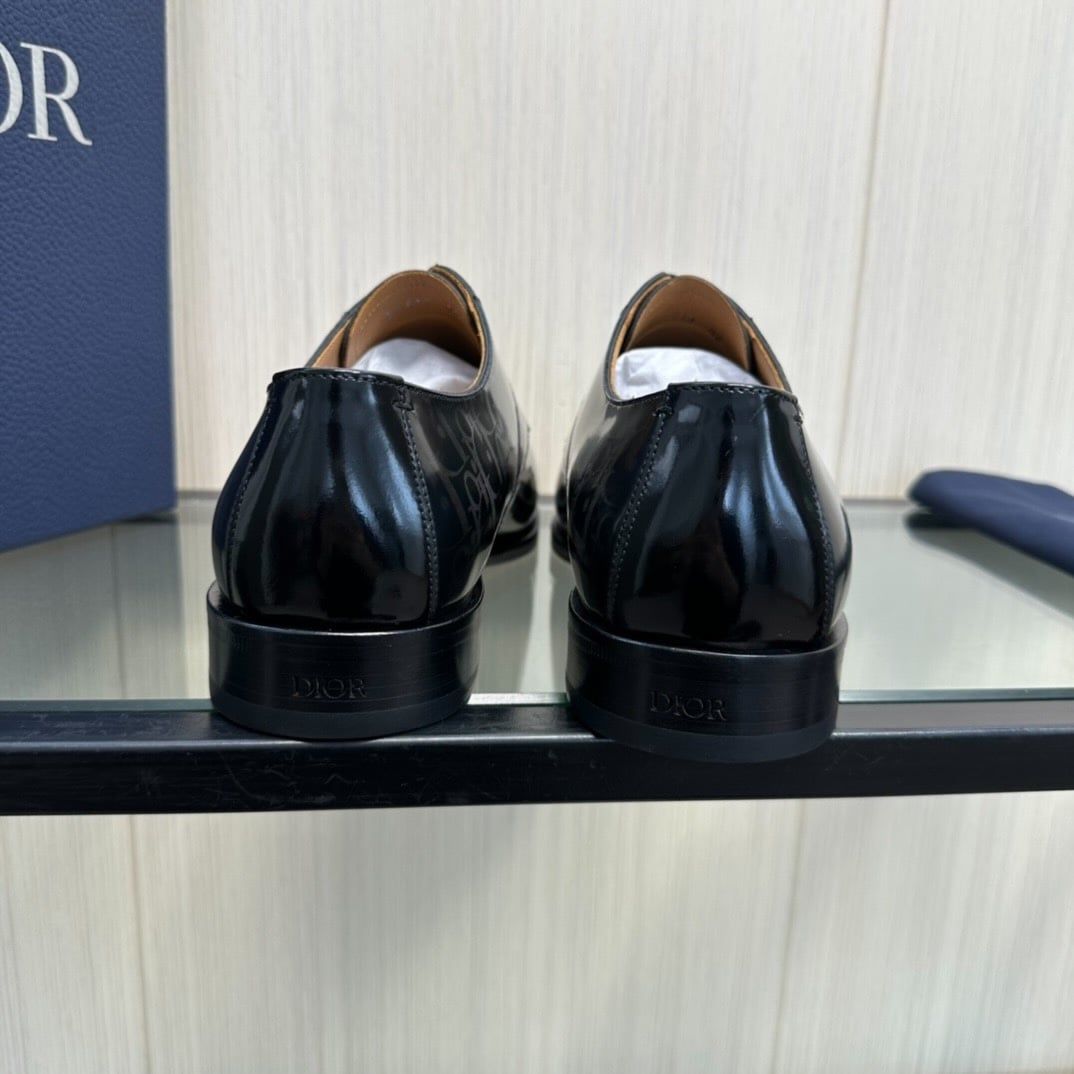 Giày Tây Dior Oxford Màu Đen Bóng Họa Tiết Monogram
