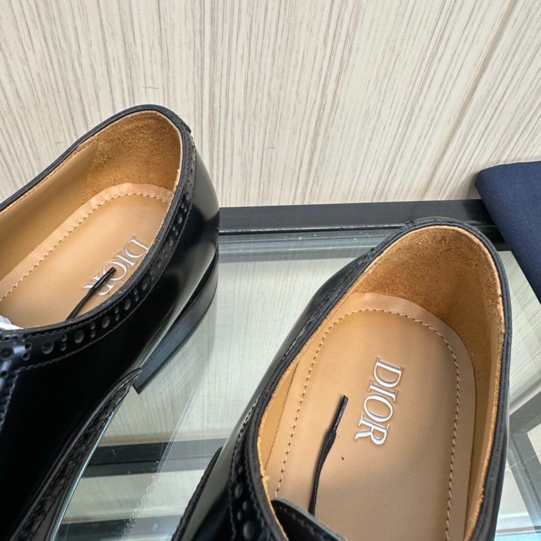 Giày Tây Dior Oxford Màu Đen Bóng Họa Tiết Monogram