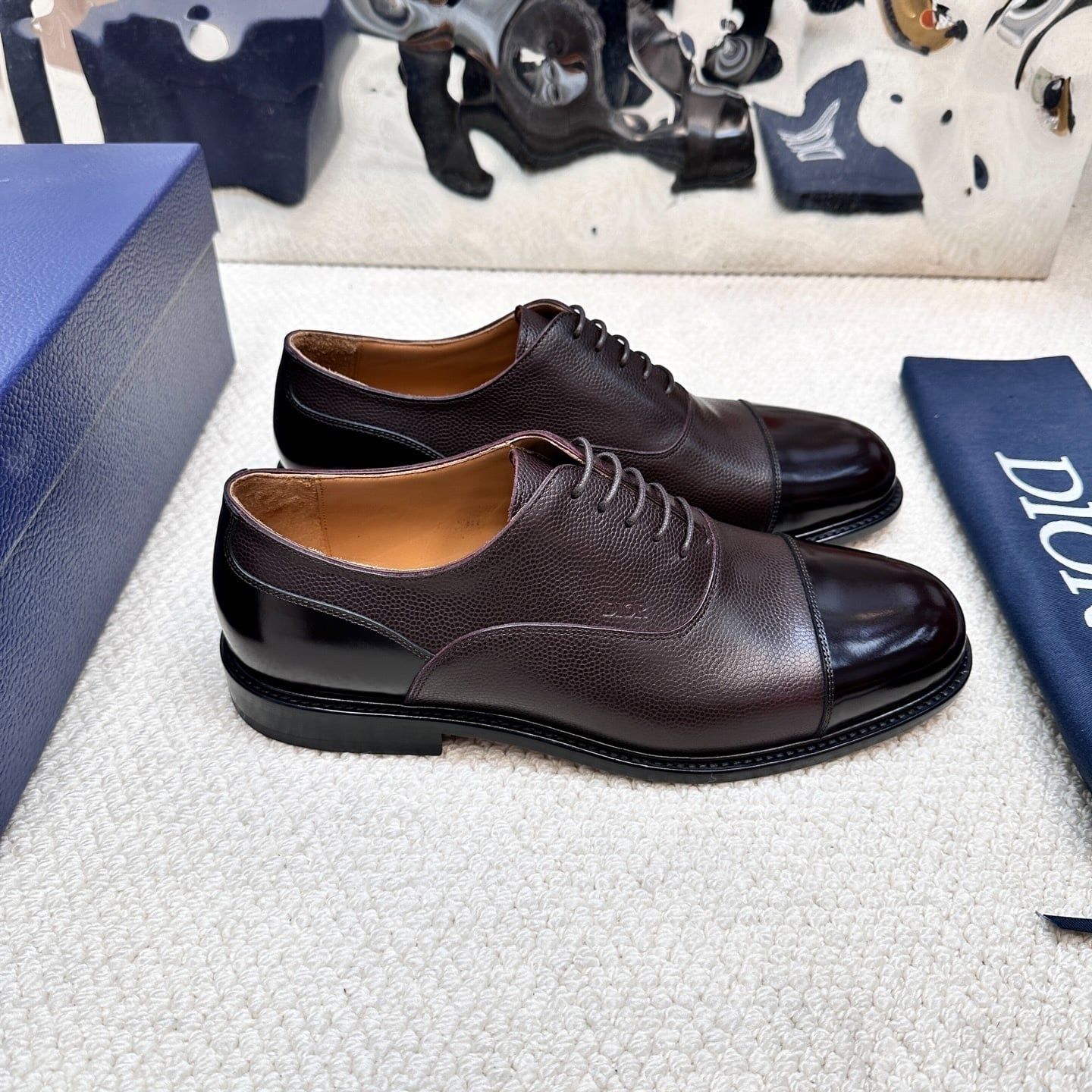 Giày Tây Dior Oxford Màu đen Mũi Tròn