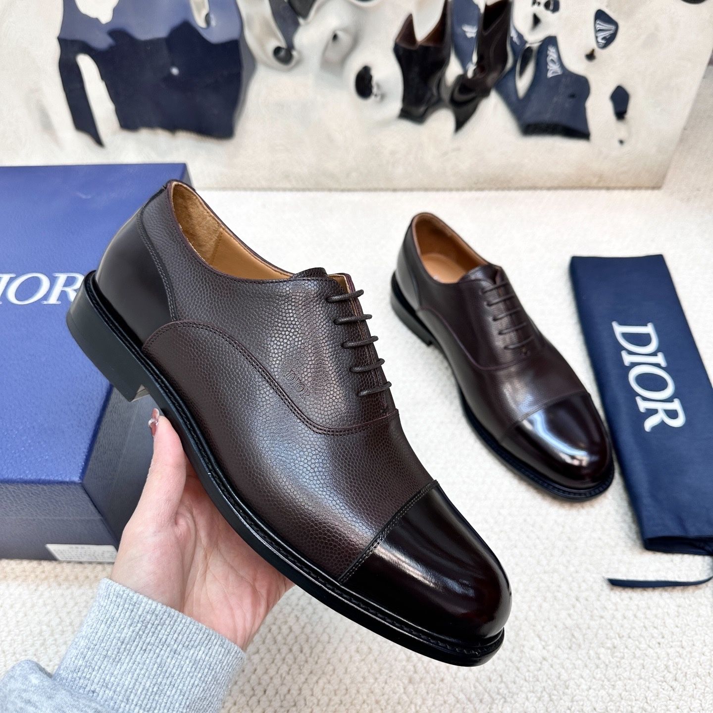 Giày Tây Dior Oxford Màu đen Mũi Tròn