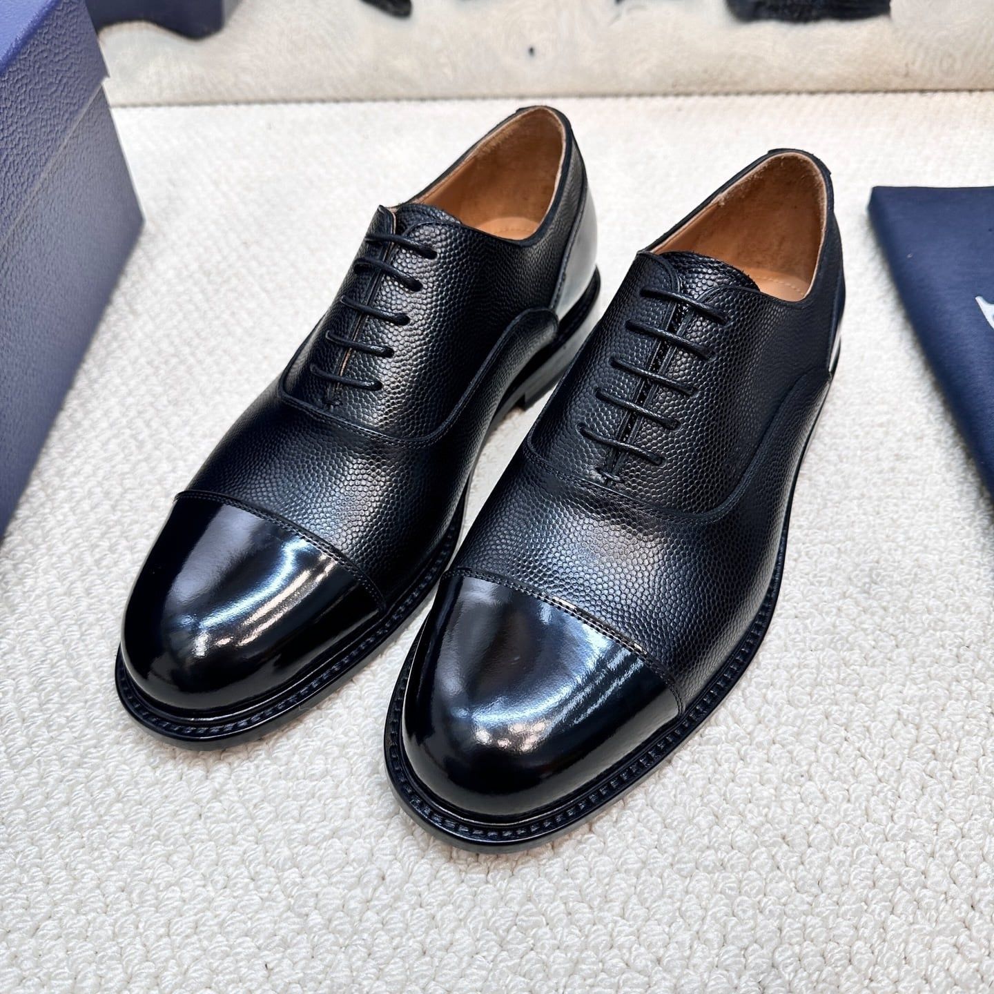 Giày Tây Dior Oxford Màu đen Mũi Tròn