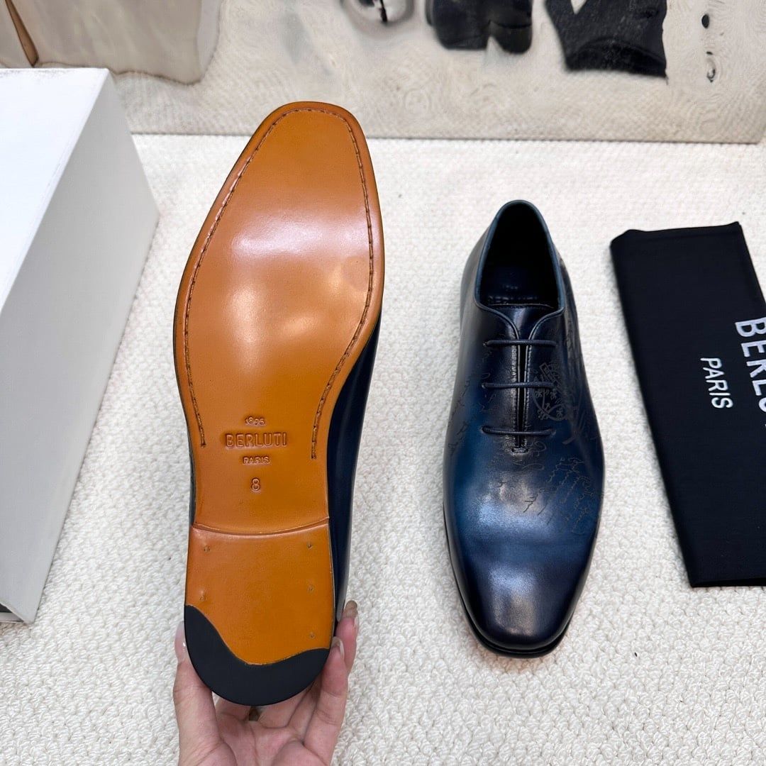 Giày Xanh Oxford Bóng buộc dây