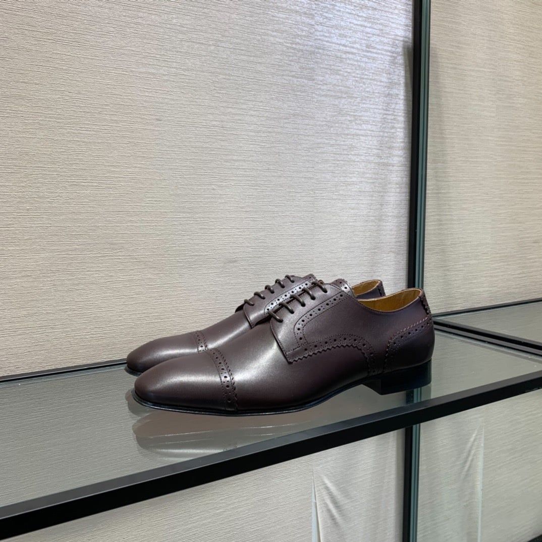 Giày Tây Christian Louboutin Oxford Màu Nâu Mũi Nhọn