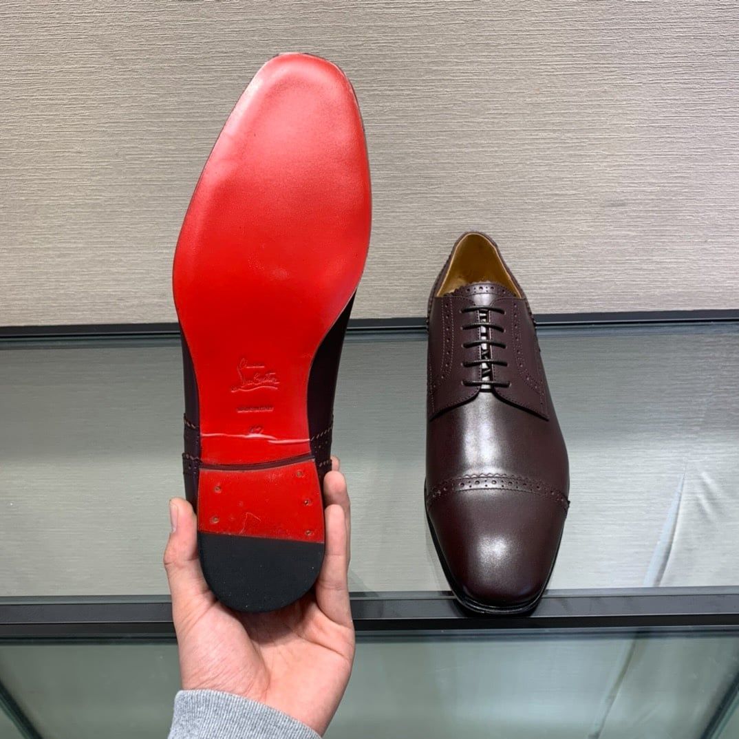 Giày Tây Christian Louboutin Oxford Màu Nâu Mũi Nhọn