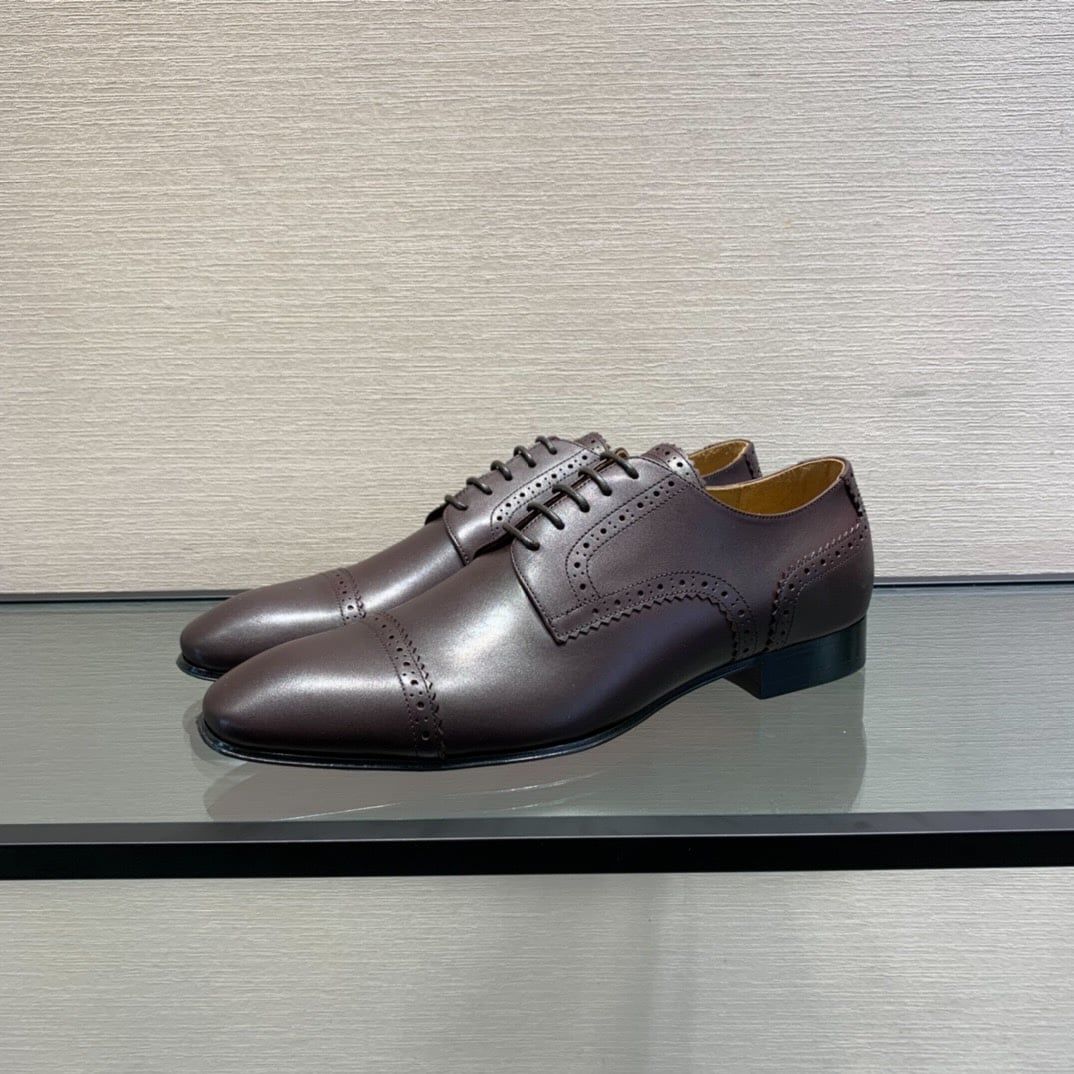 Giày Tây Christian Louboutin Oxford Màu Nâu Mũi Nhọn