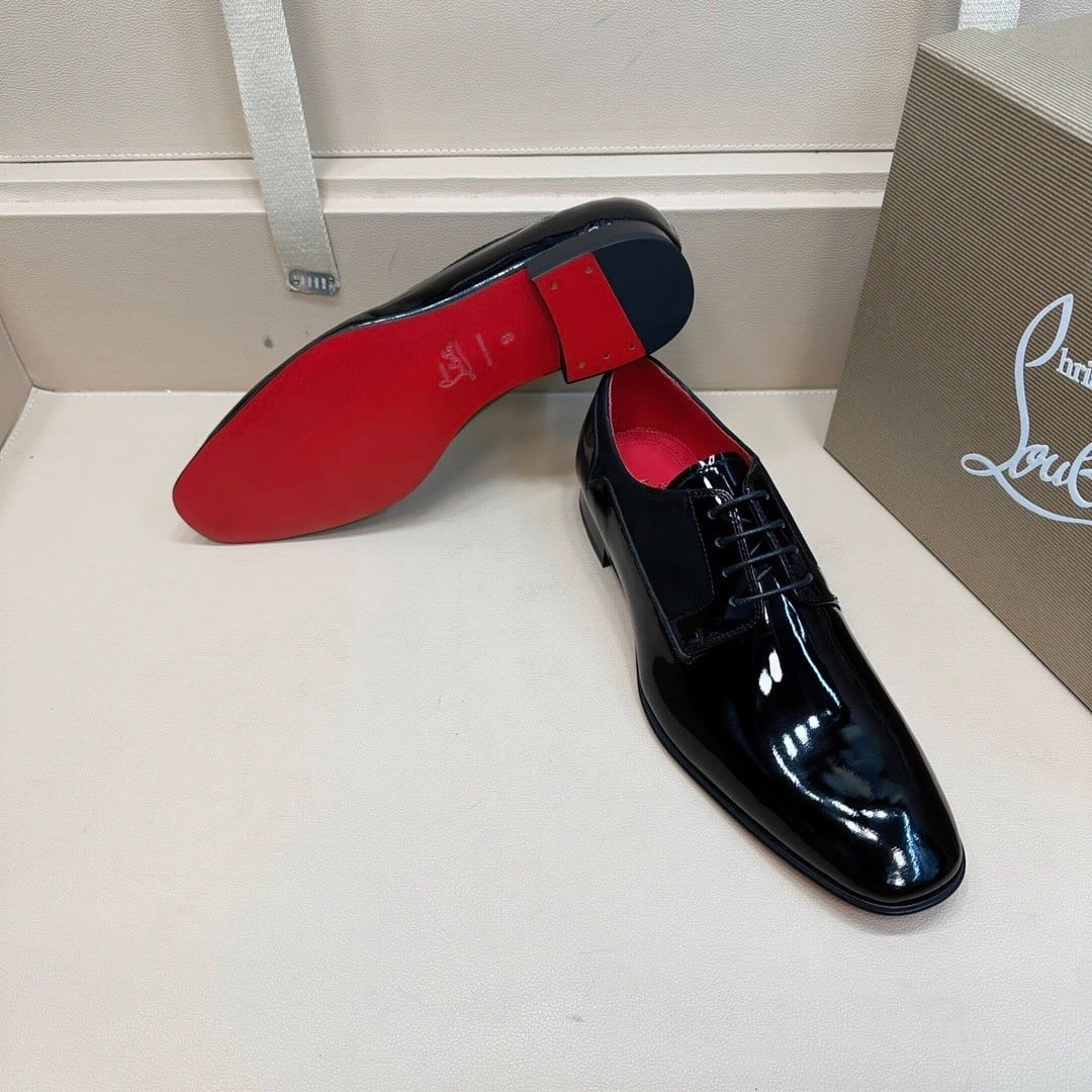 Giày Tây Christian Louboutin Oxford Màu Đen Bóng Mũi Nhọn